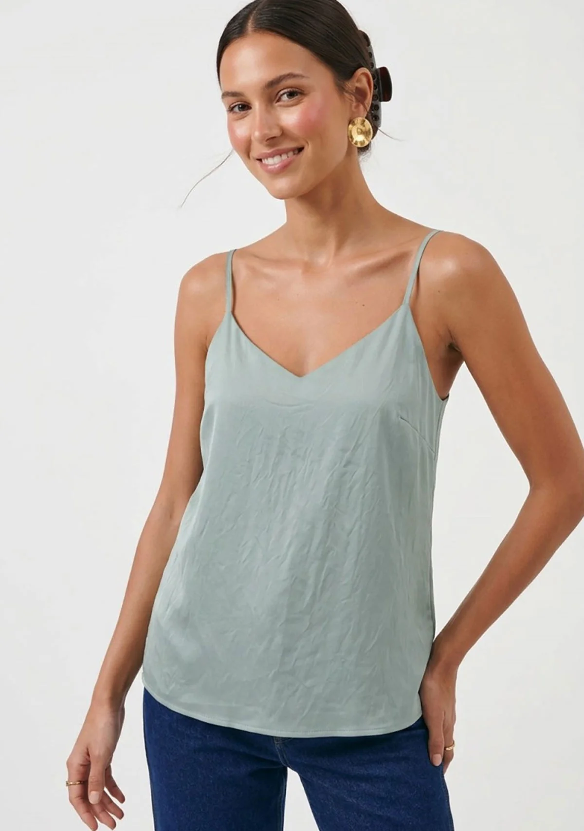Adjustable Strap V Neck Tank Top Muted Blue - Image 2