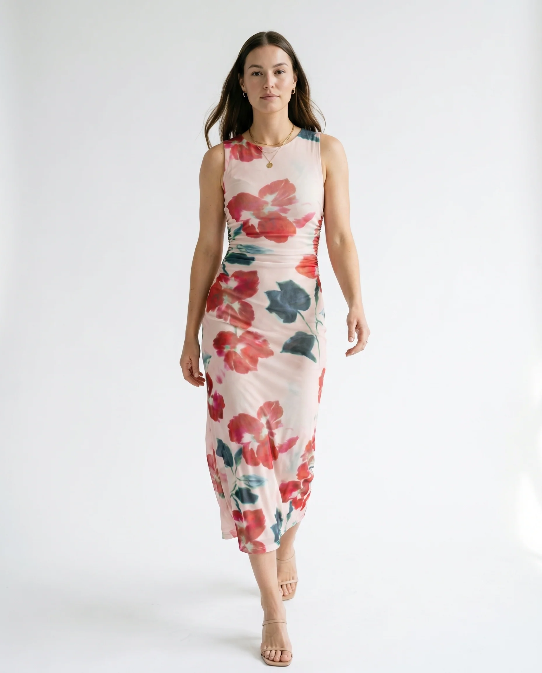 Arabella Mesh Midi Dress Red Floral - Image 2