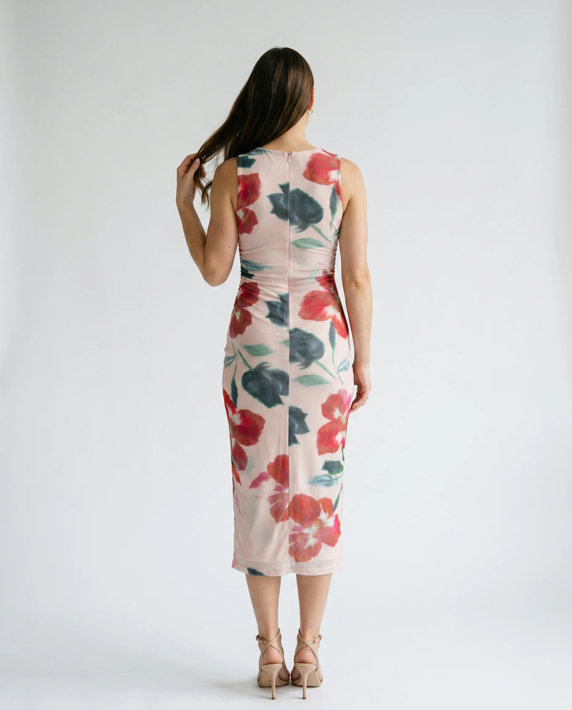 Arabella Mesh Midi Dress Red Floral - Image 3