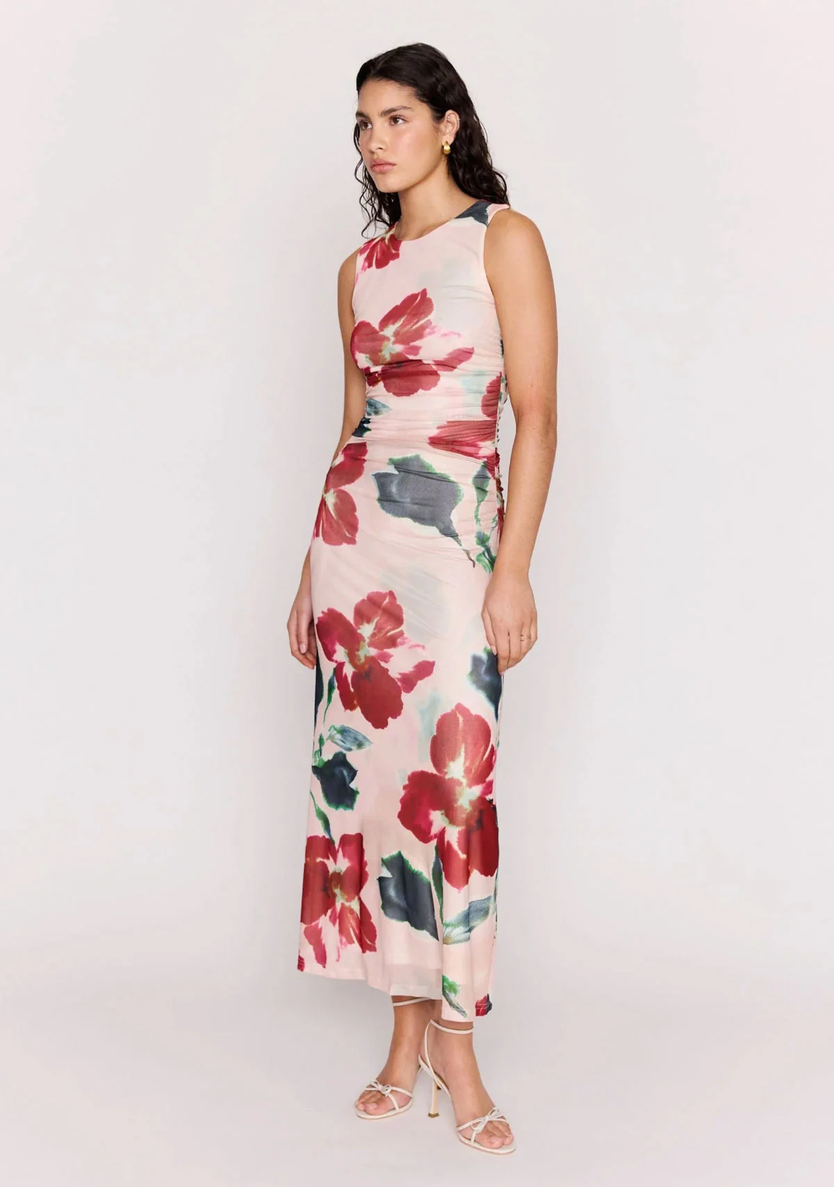 Arabella Mesh Midi Dress Red Floral - Image 7