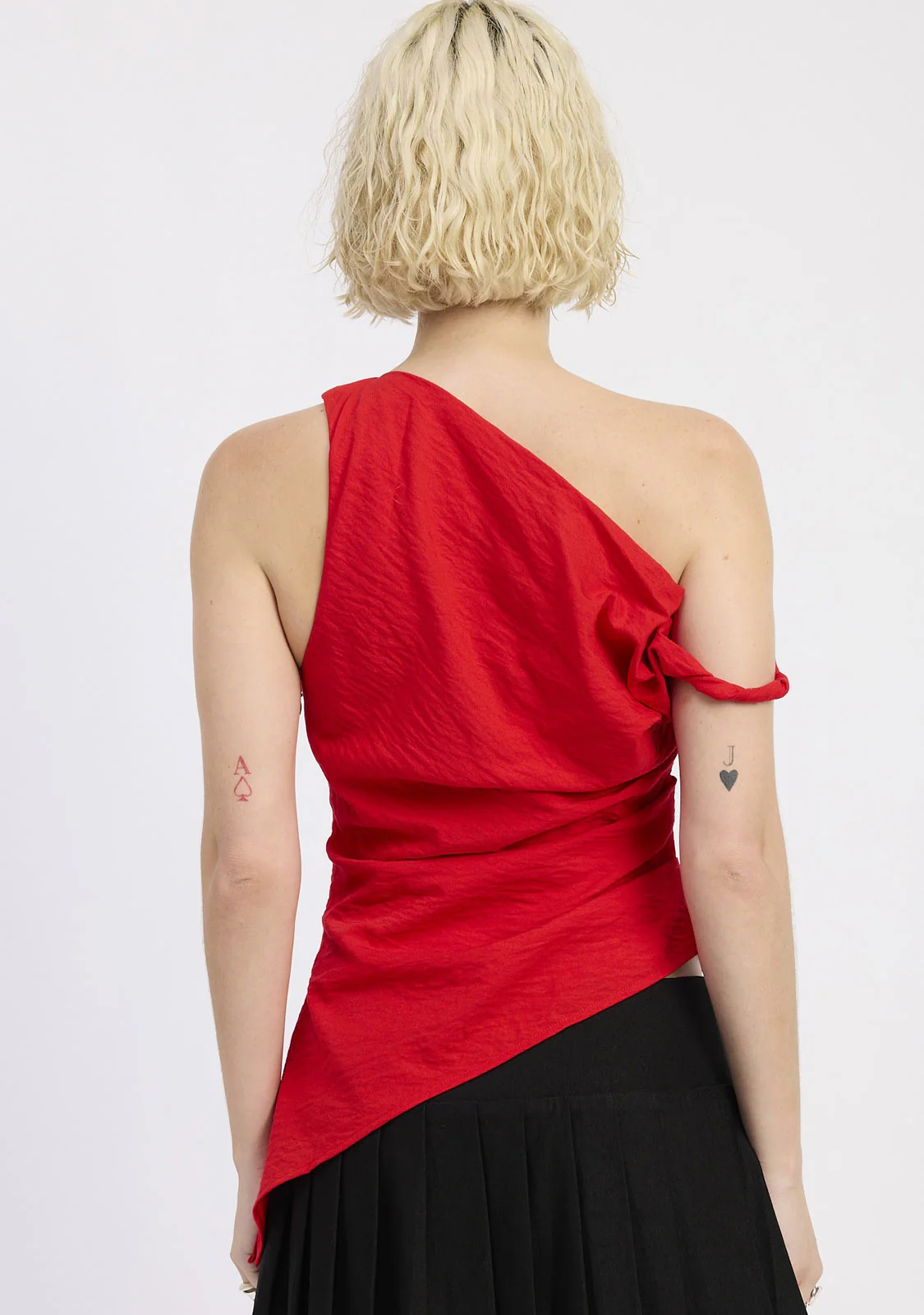 Asymmetrical Shoulder Tunic Top Red - Image 3