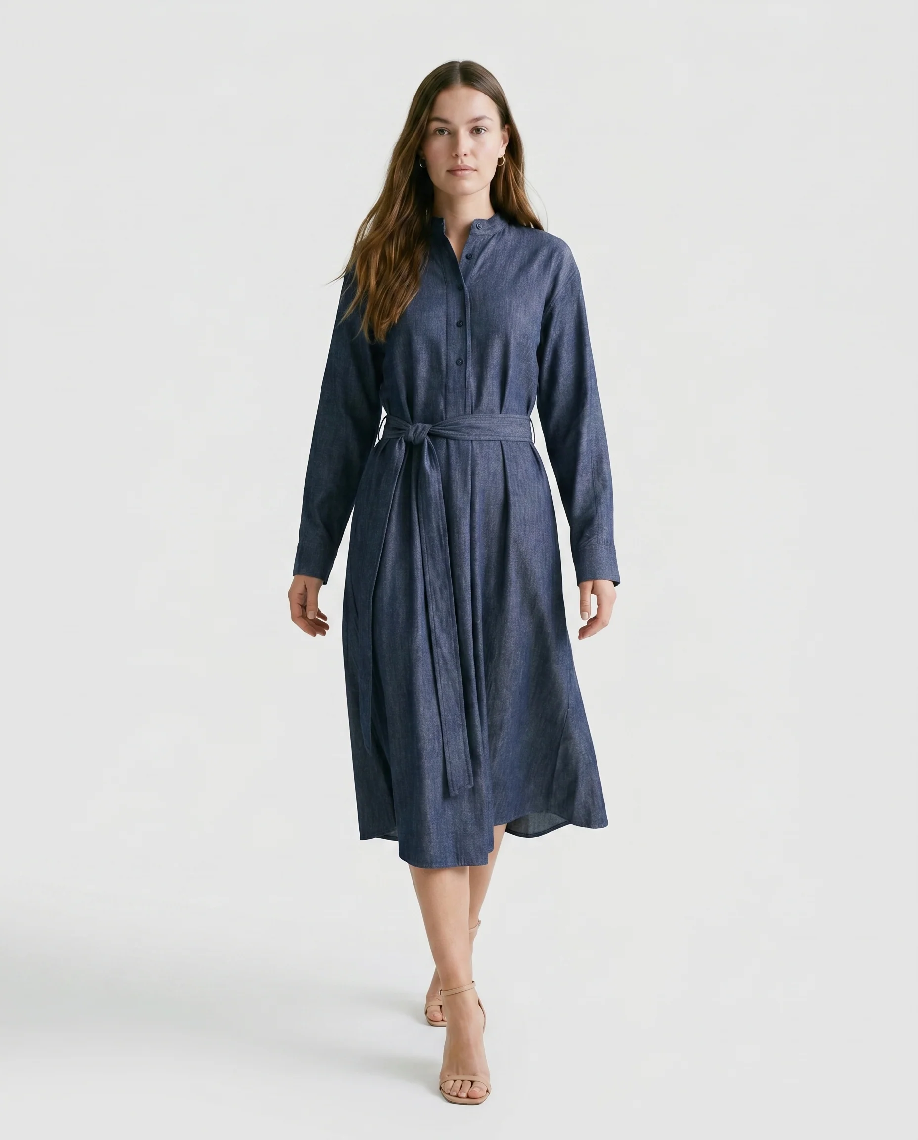 Belted Shirt Midi Dress Denim Blue - Image 2
