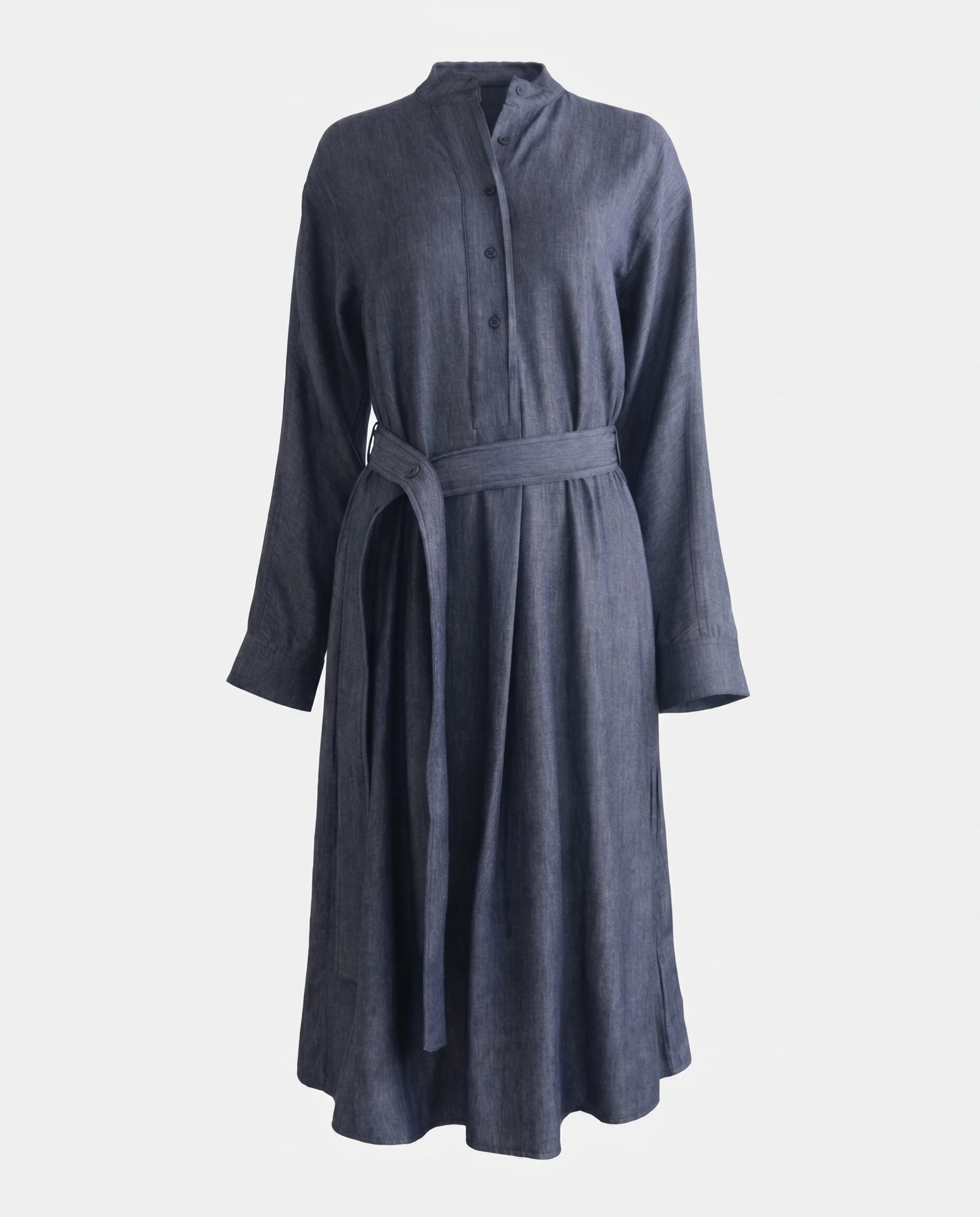 Belted Shirt Midi Dress Denim Blue - Image 6