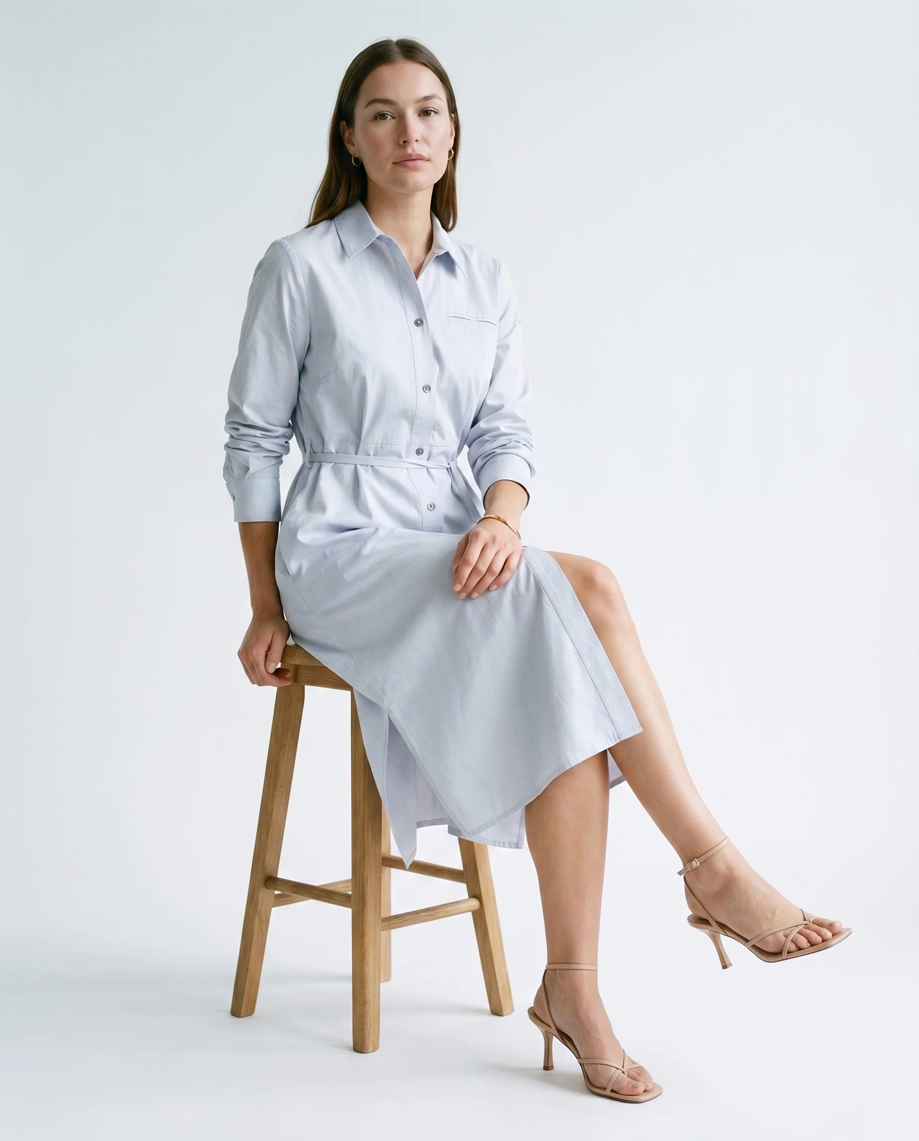 Belted Shirt Midi Dress Gray - Image 3