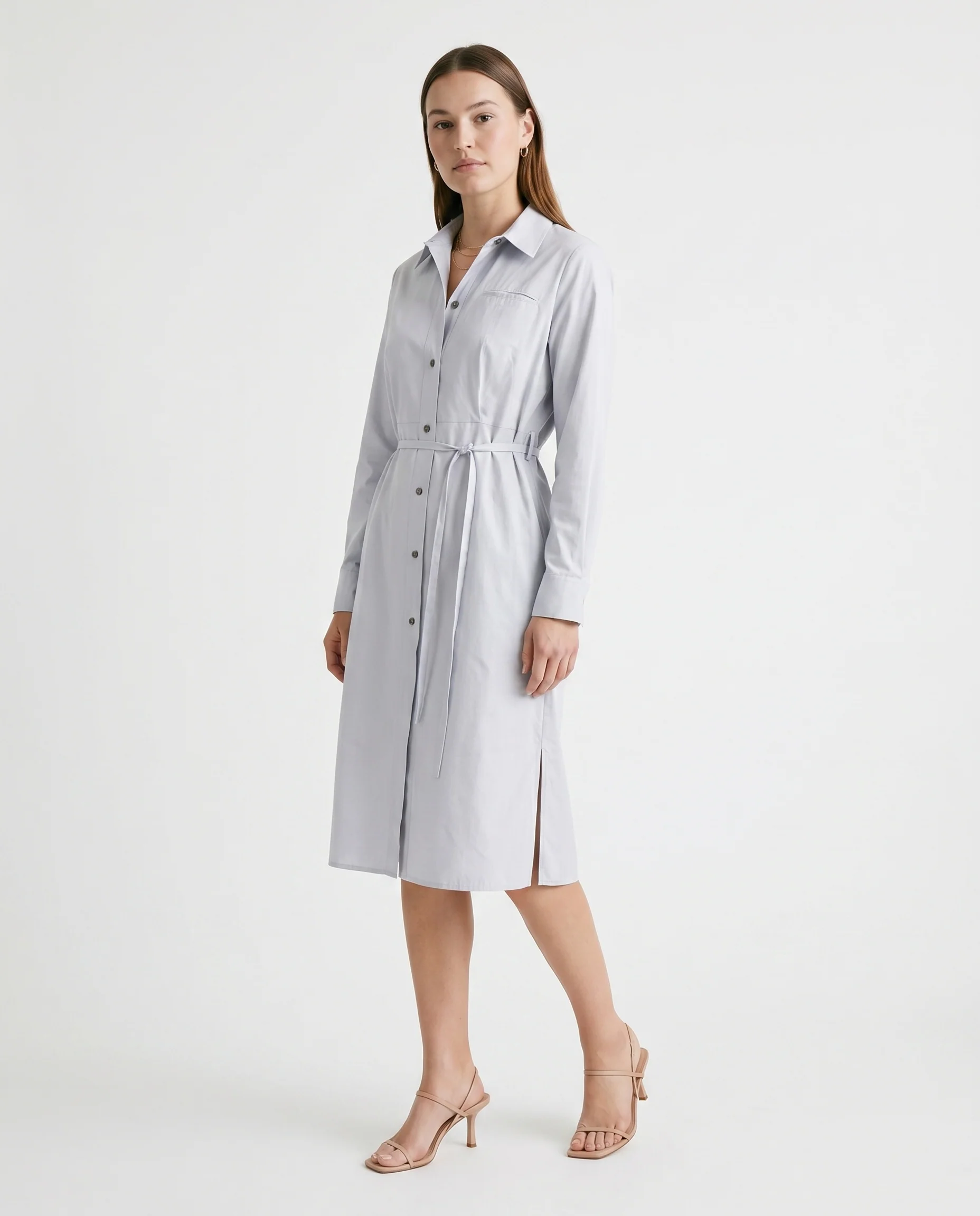 Belted Shirt Midi Dress Gray - Image 5