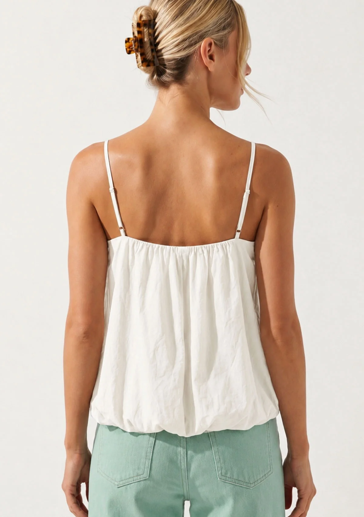 Billowy Cami Top with Bubble Hem Off White - Image 3