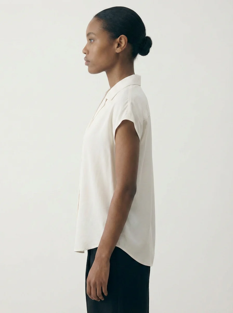Button Down Cap Sleeve Shirt Off White - Image 3