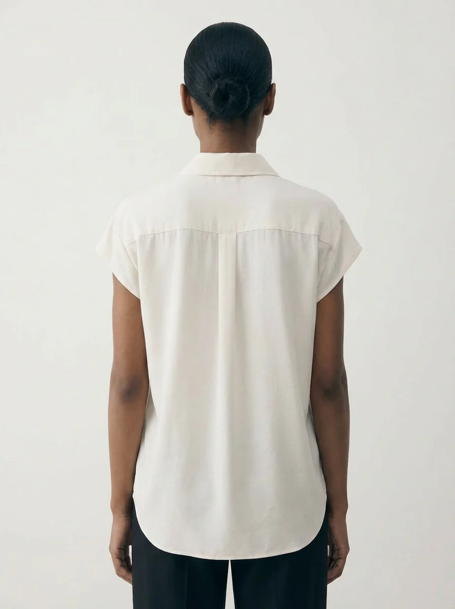 Button Down Cap Sleeve Shirt Off White - Image 4