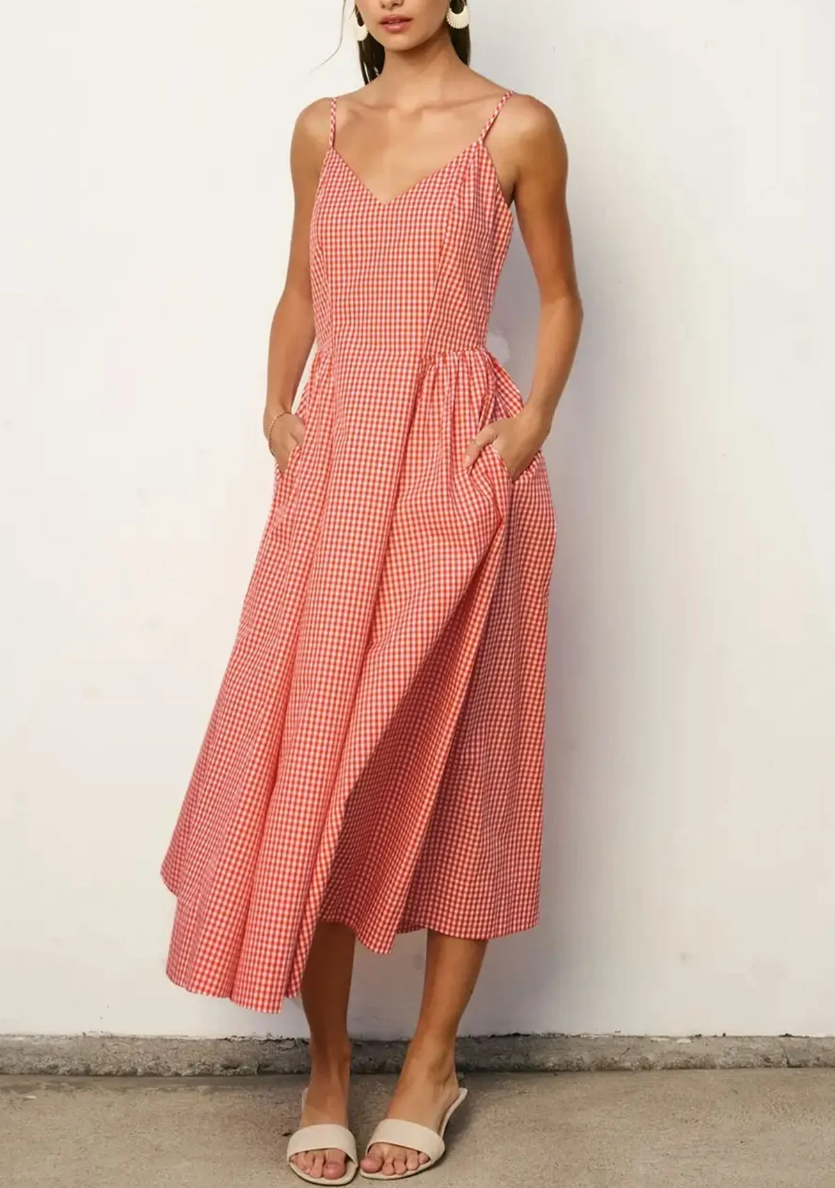 Capri Lines Gathered Hip Midi Dress Red/White - Image 3