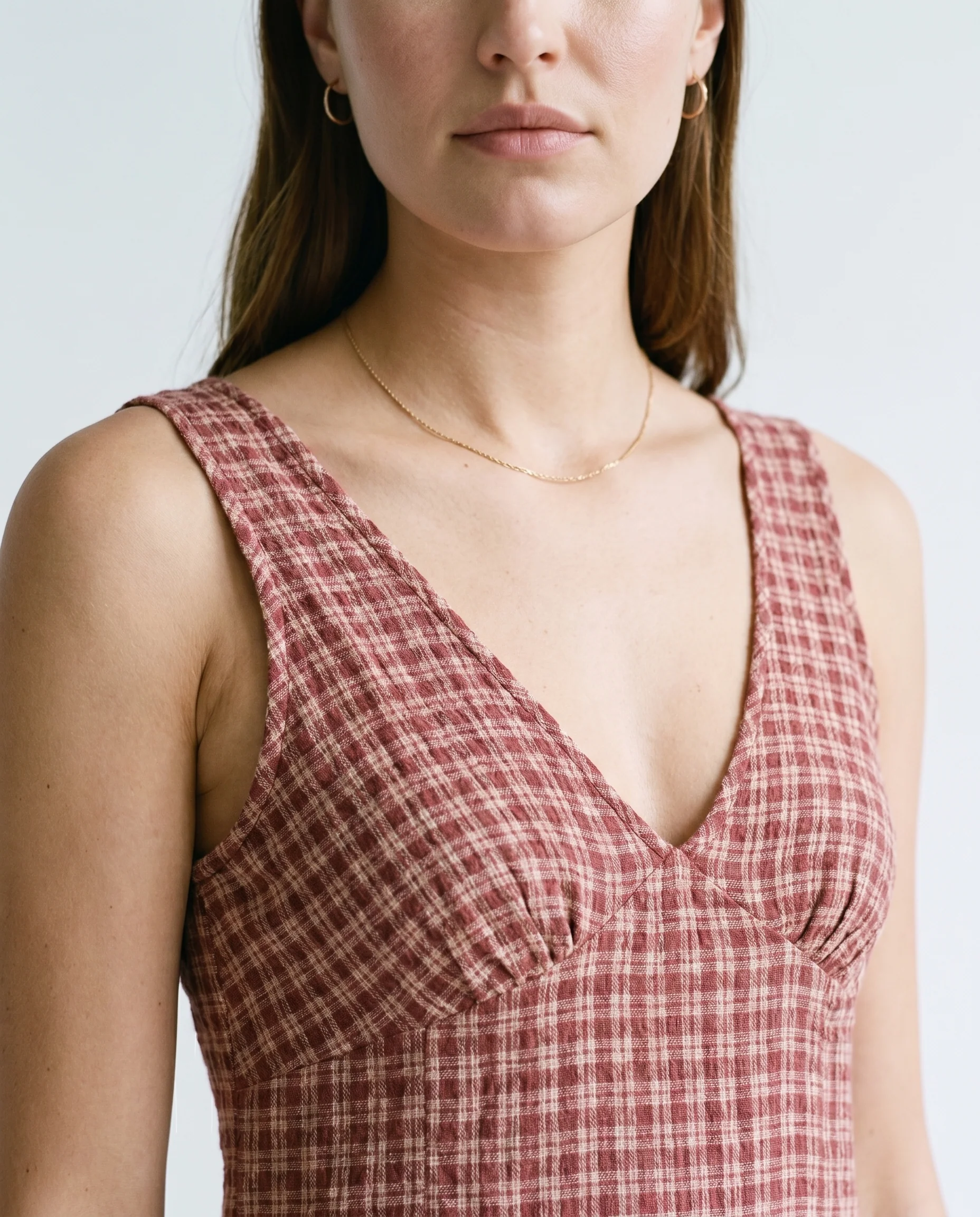 Capricorn Tully - Hemp Seersucker Maxi Dress Burgundy / Beige Check - Image 4