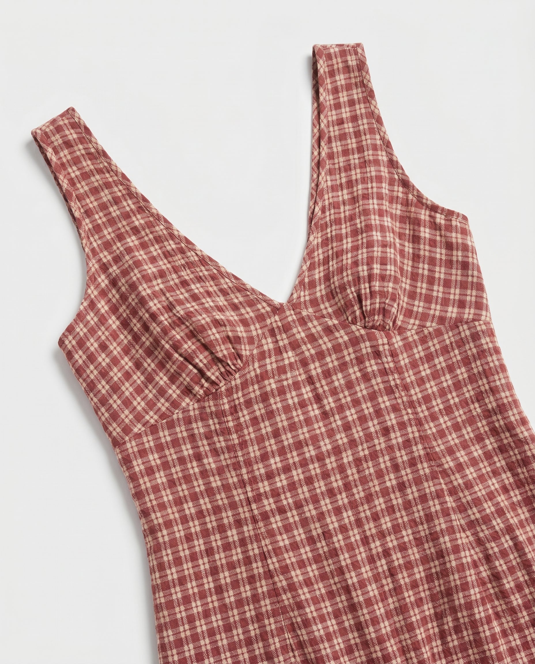 Capricorn Tully - Hemp Seersucker Maxi Dress Burgundy / Beige Check - Image 5
