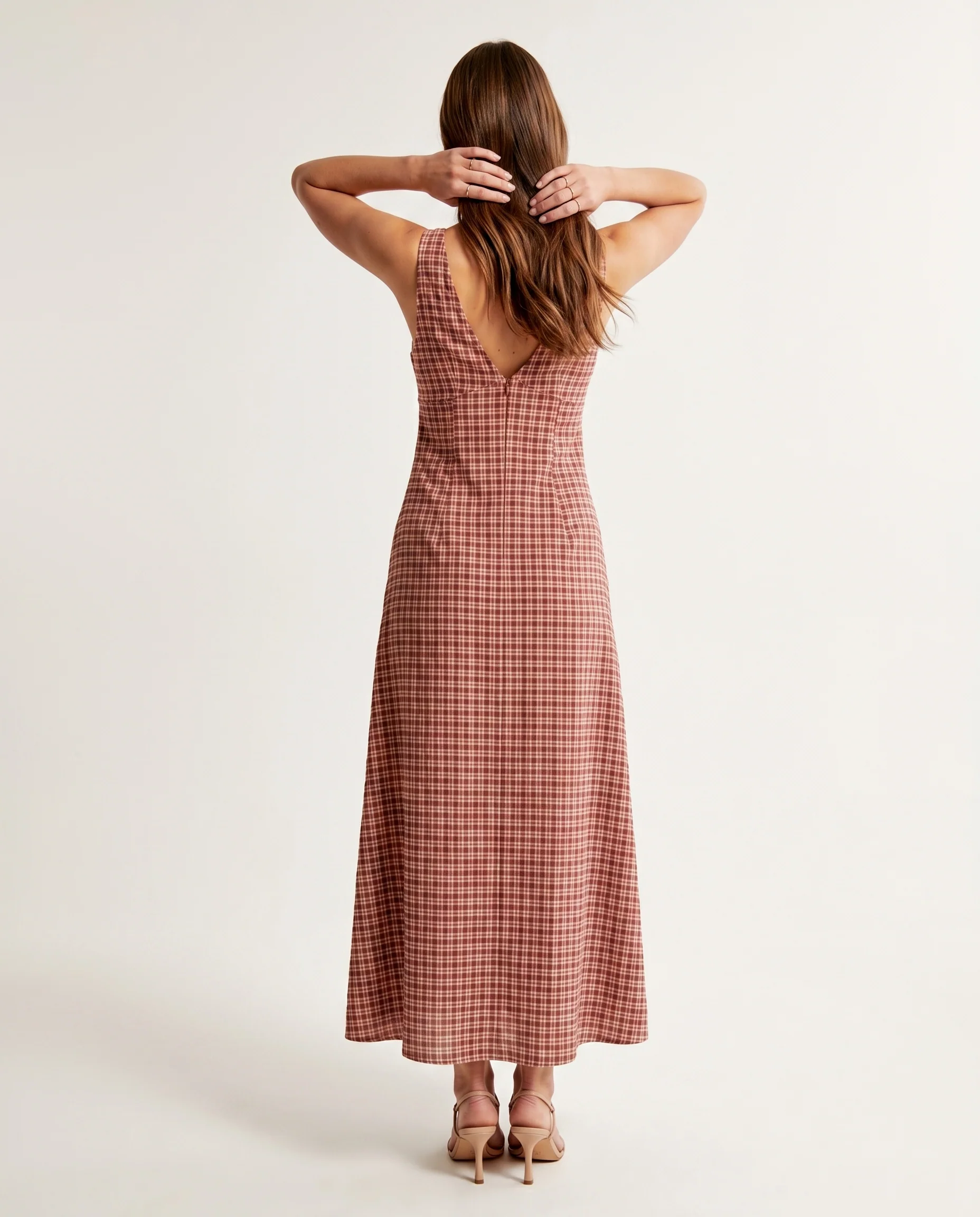 Capricorn Tully - Hemp Seersucker Maxi Dress Burgundy / Beige Check - Image 6