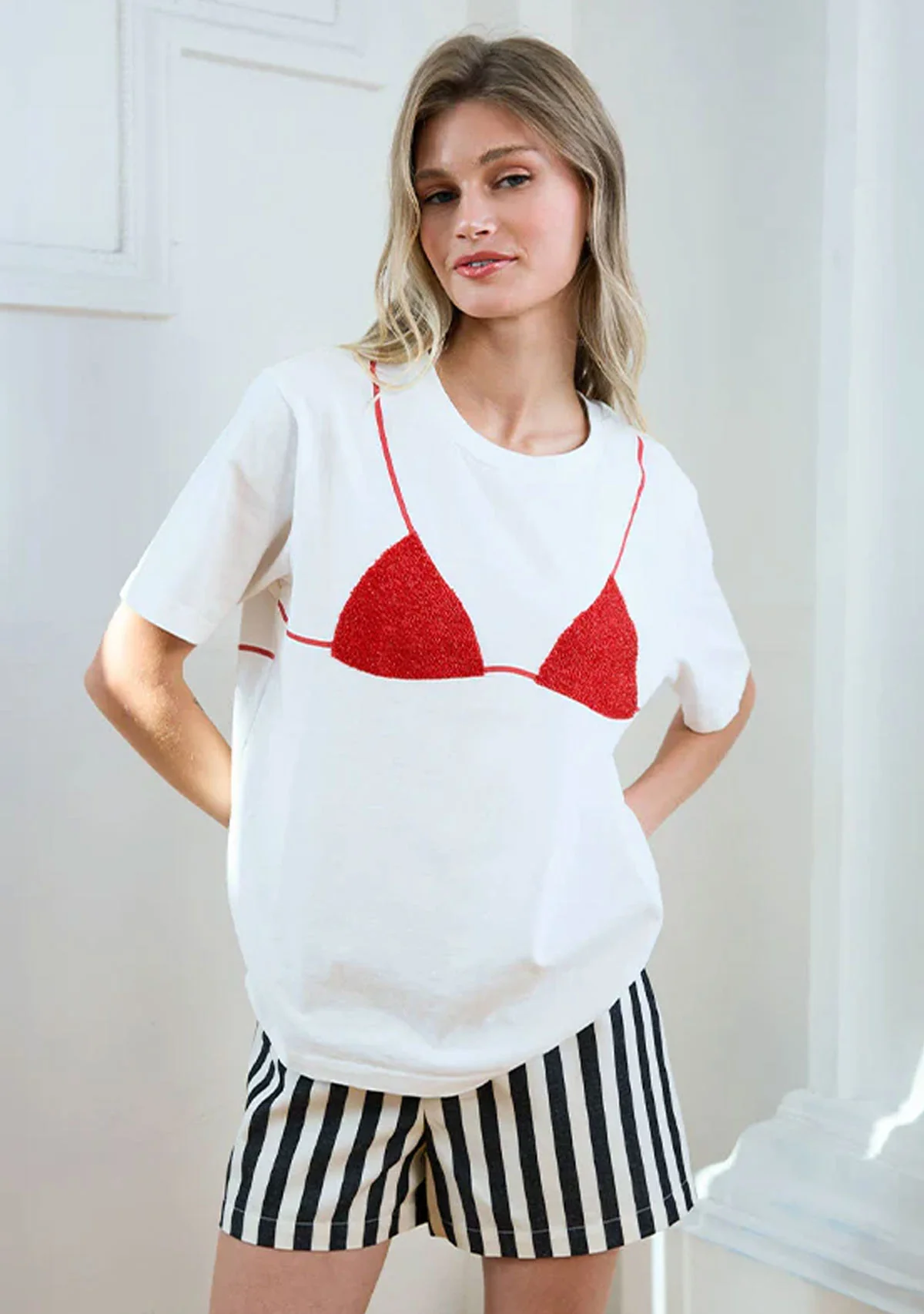 Caviar Print Bikini Graphic Tee White/Red - Image 2