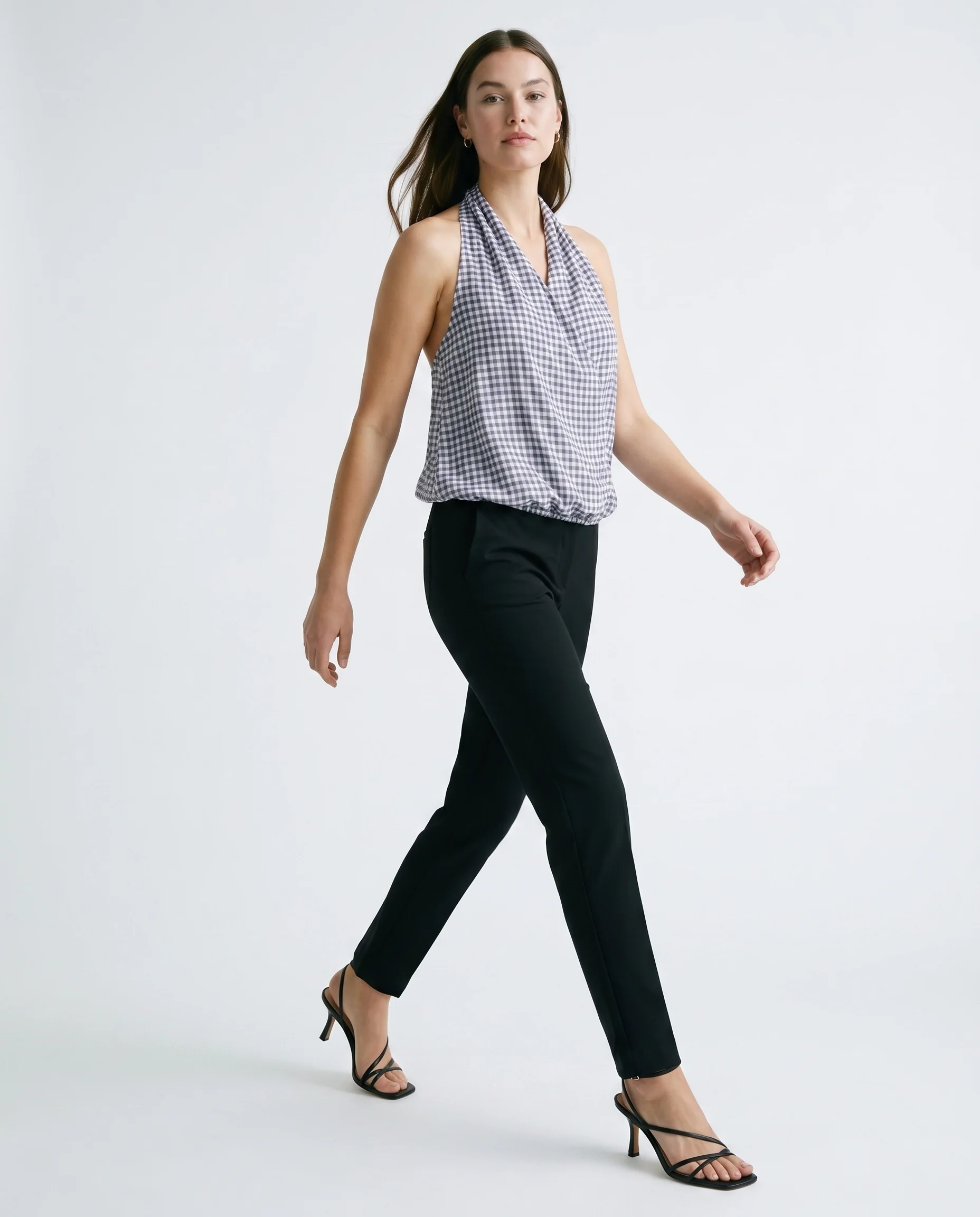Checkered Halter Neck Top Navy Check - Image 2