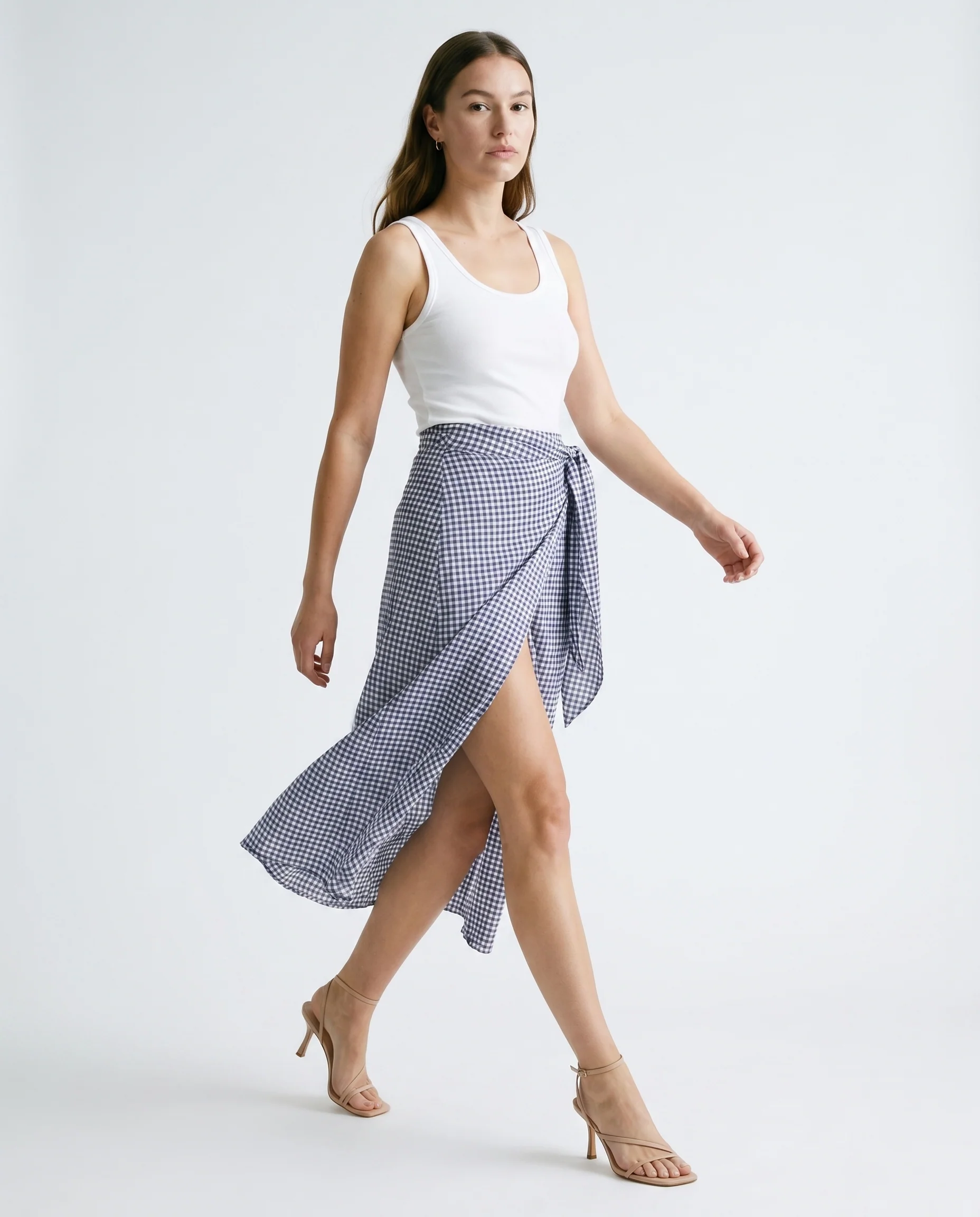 Checkered Long Skirt Navy Check - Image 3