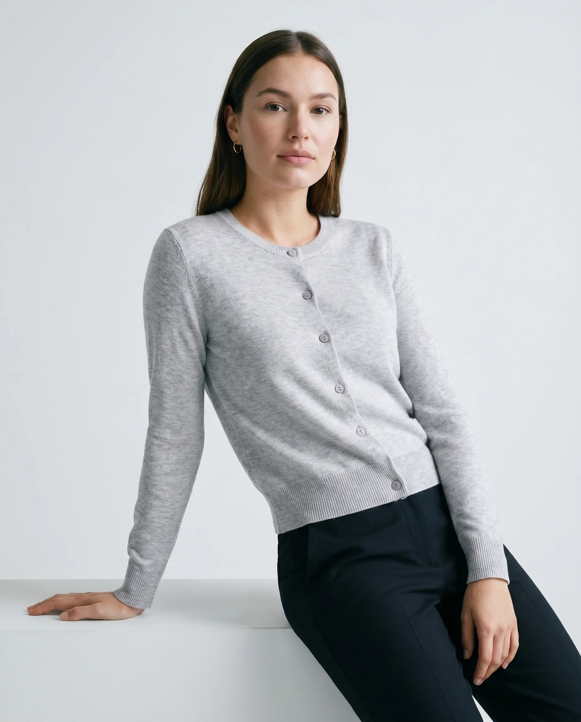 Classic Button Front Cardigan Gray - Image 2