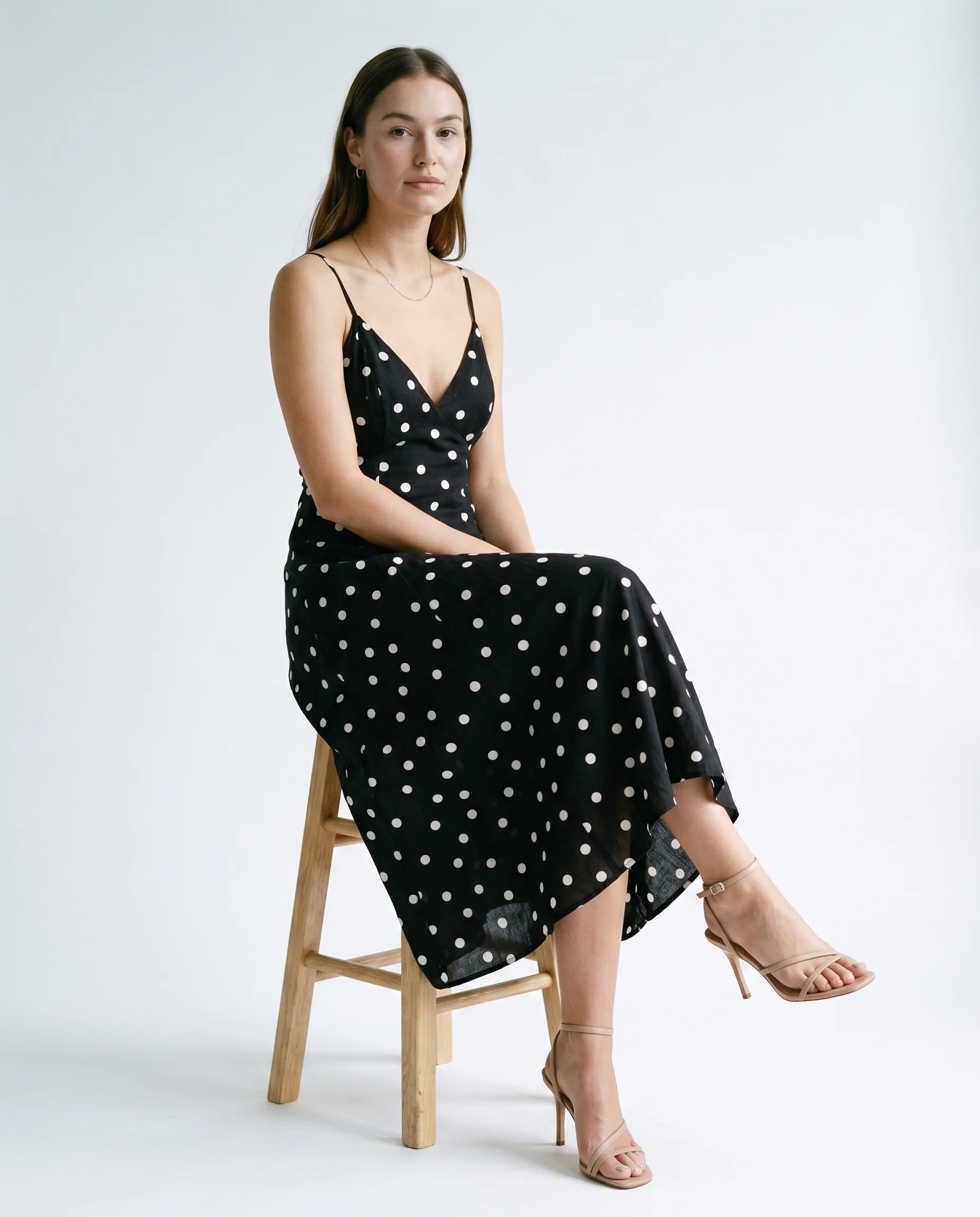 Classic Polka Dot Summer Dress Black Polka Dots - Image 4