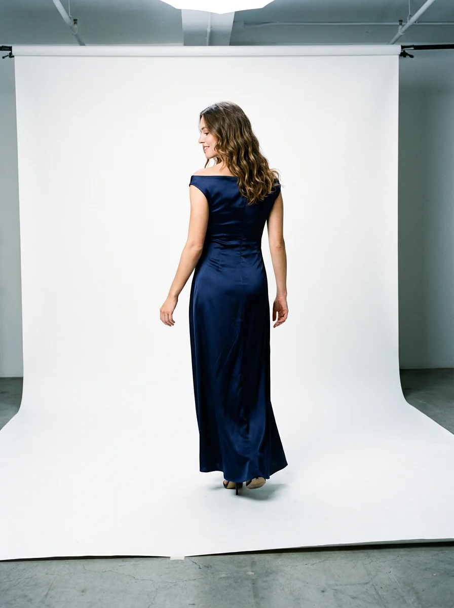 Cowl Neck Satin Maxi Dress Navy