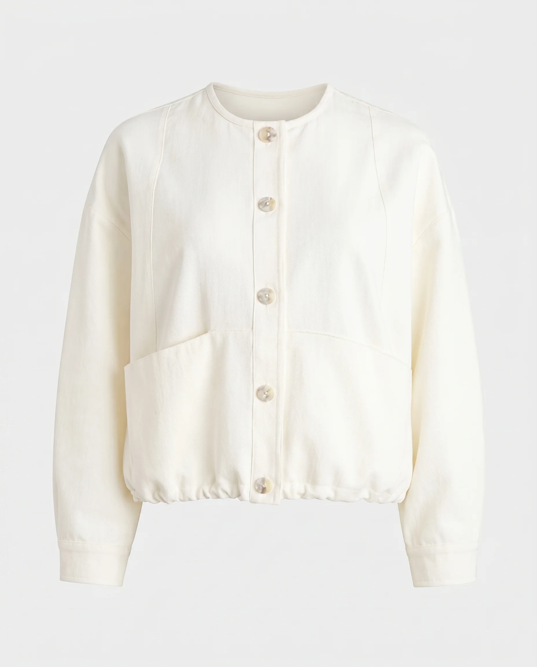 Crew Neck Button Down Jacket Ivory - Image 6