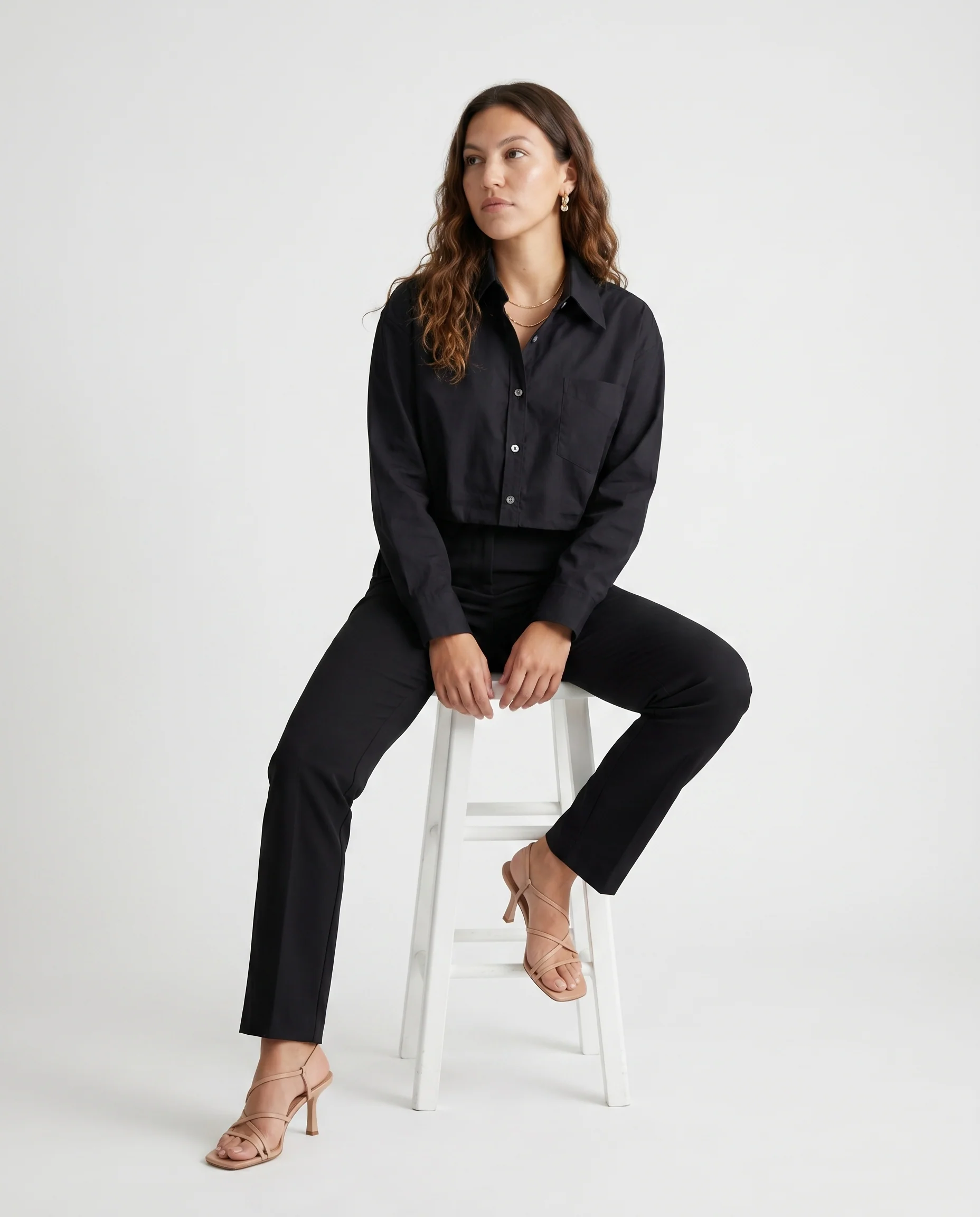 Cropped Button-Up Jacket Black - Image 3