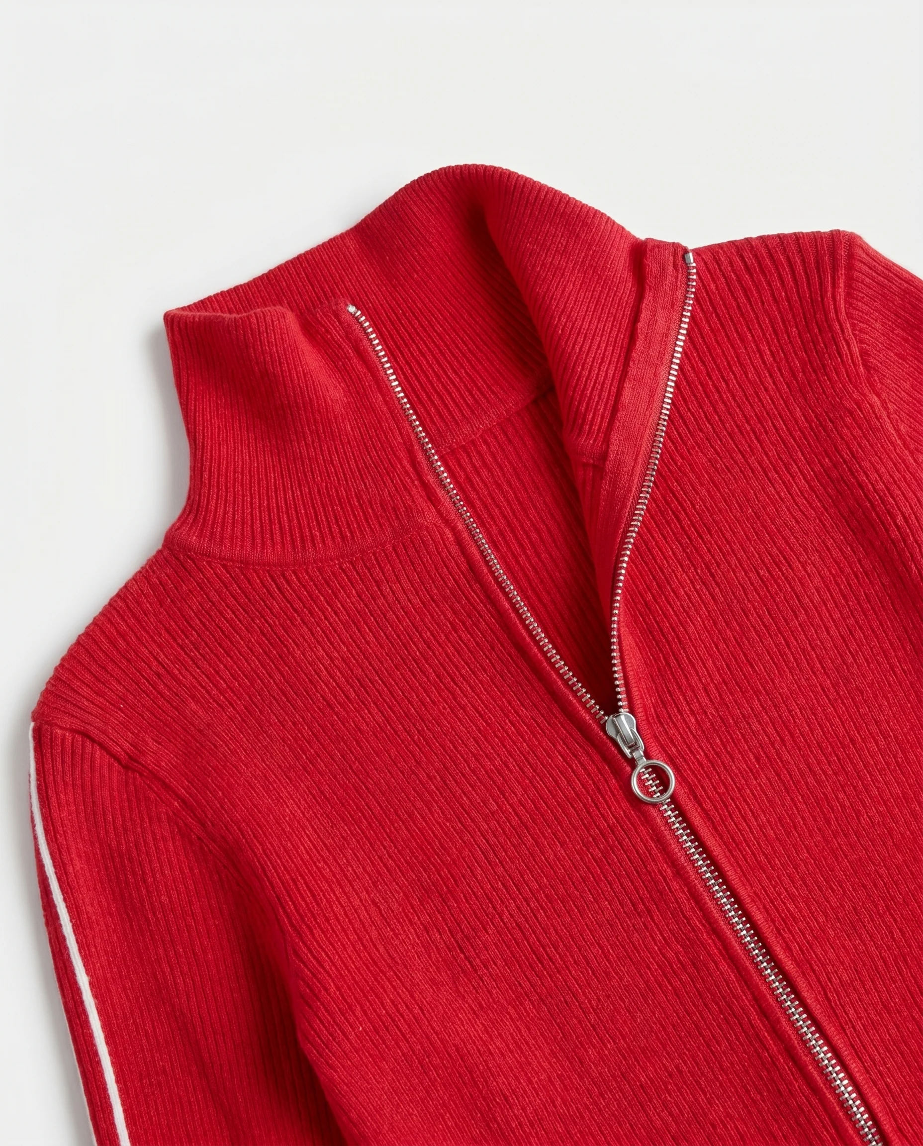 Cropped Zip Front Cardigan Red - Image 6