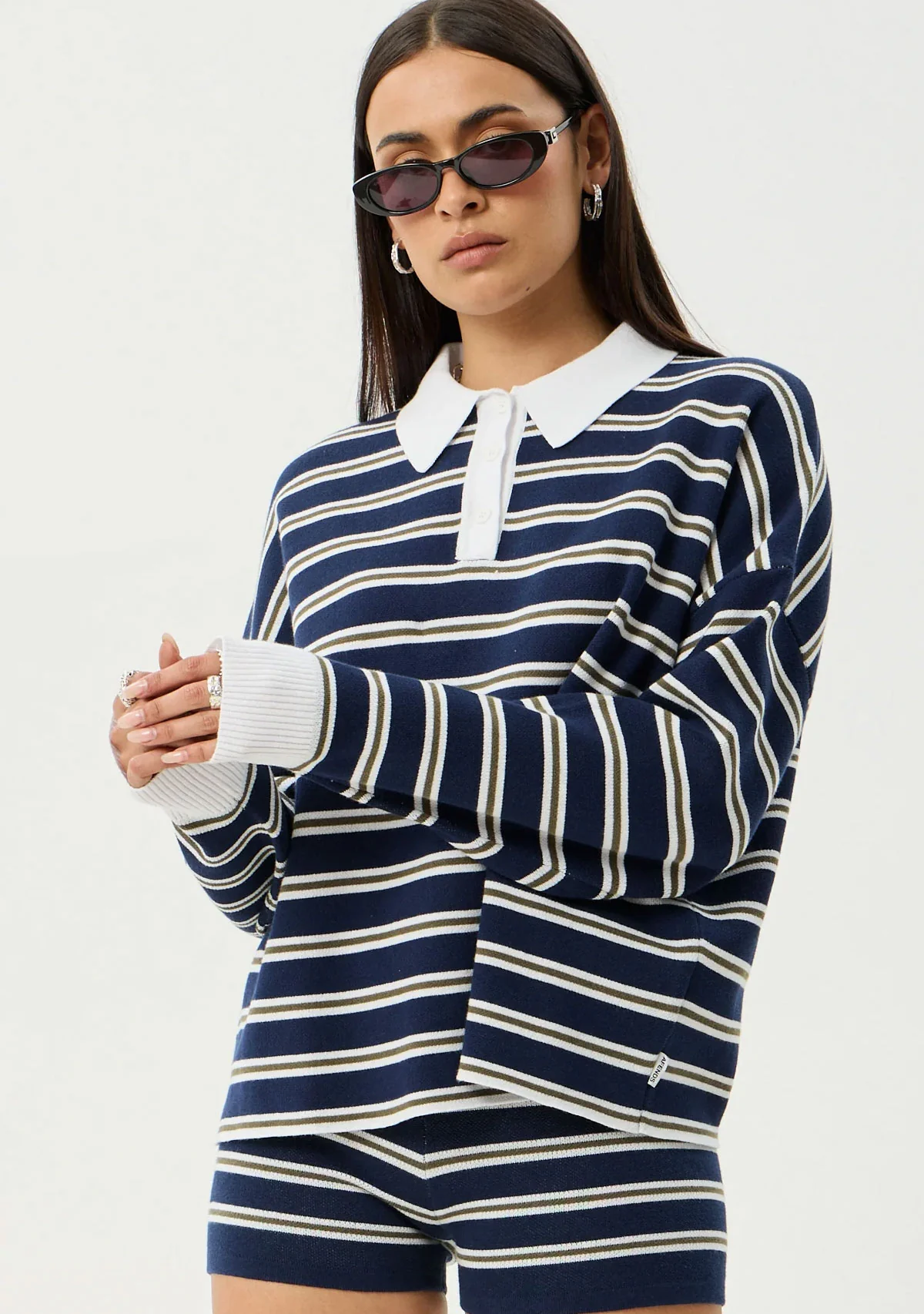 Delta Recycled Knit Shirt Navy Stripe - Image 4