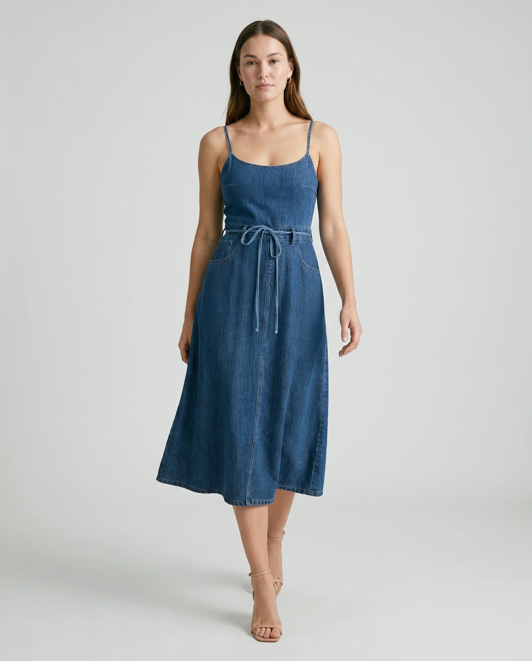 Denim Midi Dress Denim Blue - Image 4