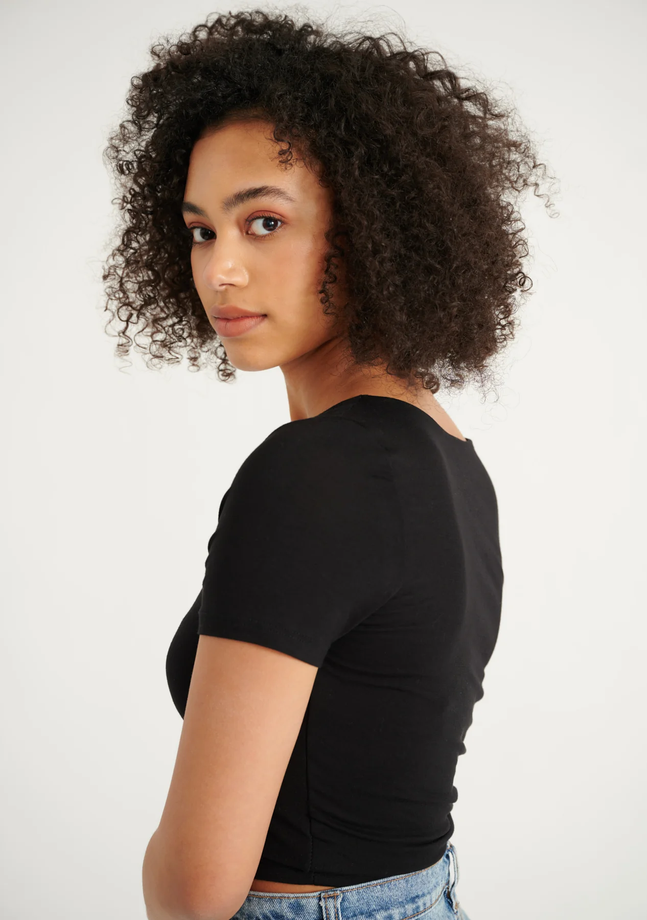 Double Layer Short Sleeve V Neck Crop Top - Image 2