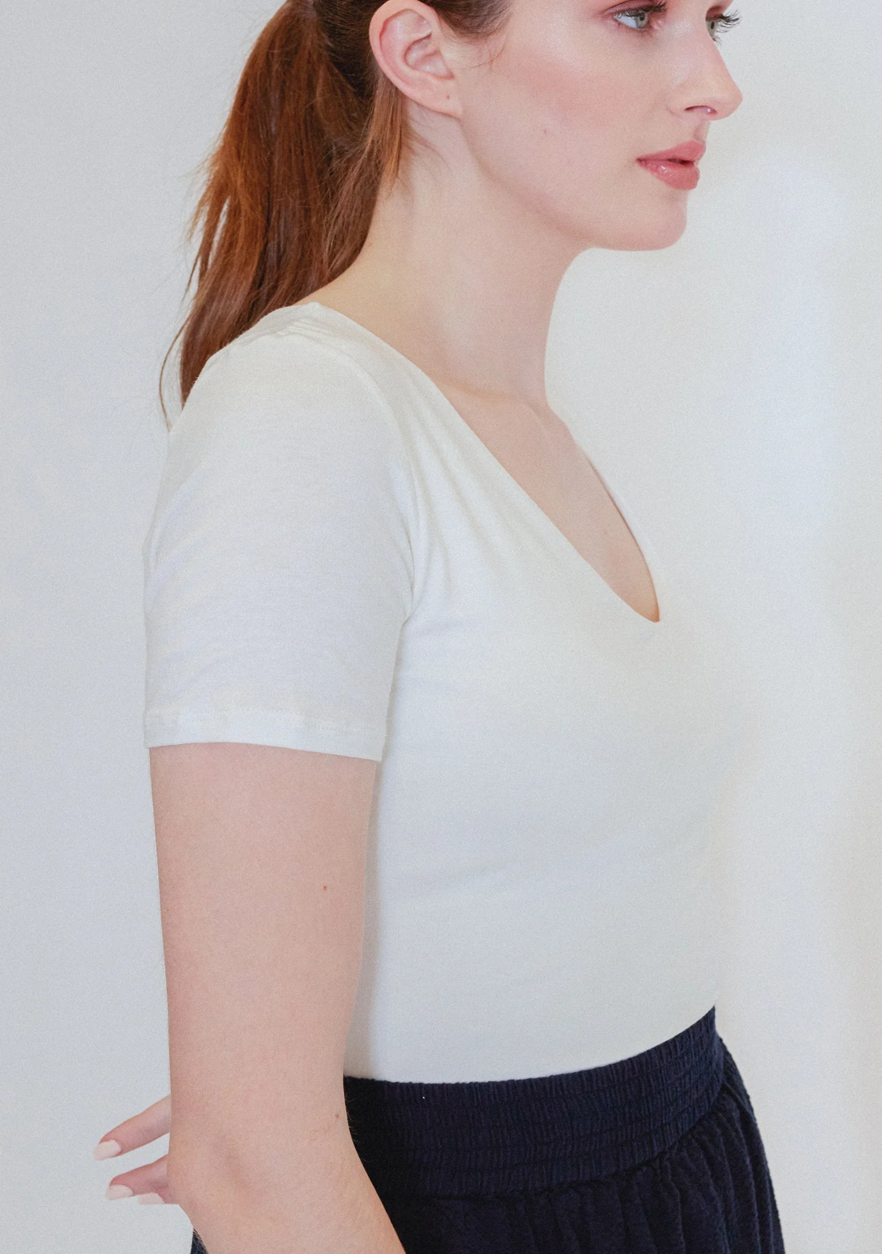 Double Layered short sleeve V Neck Top - Image 2
