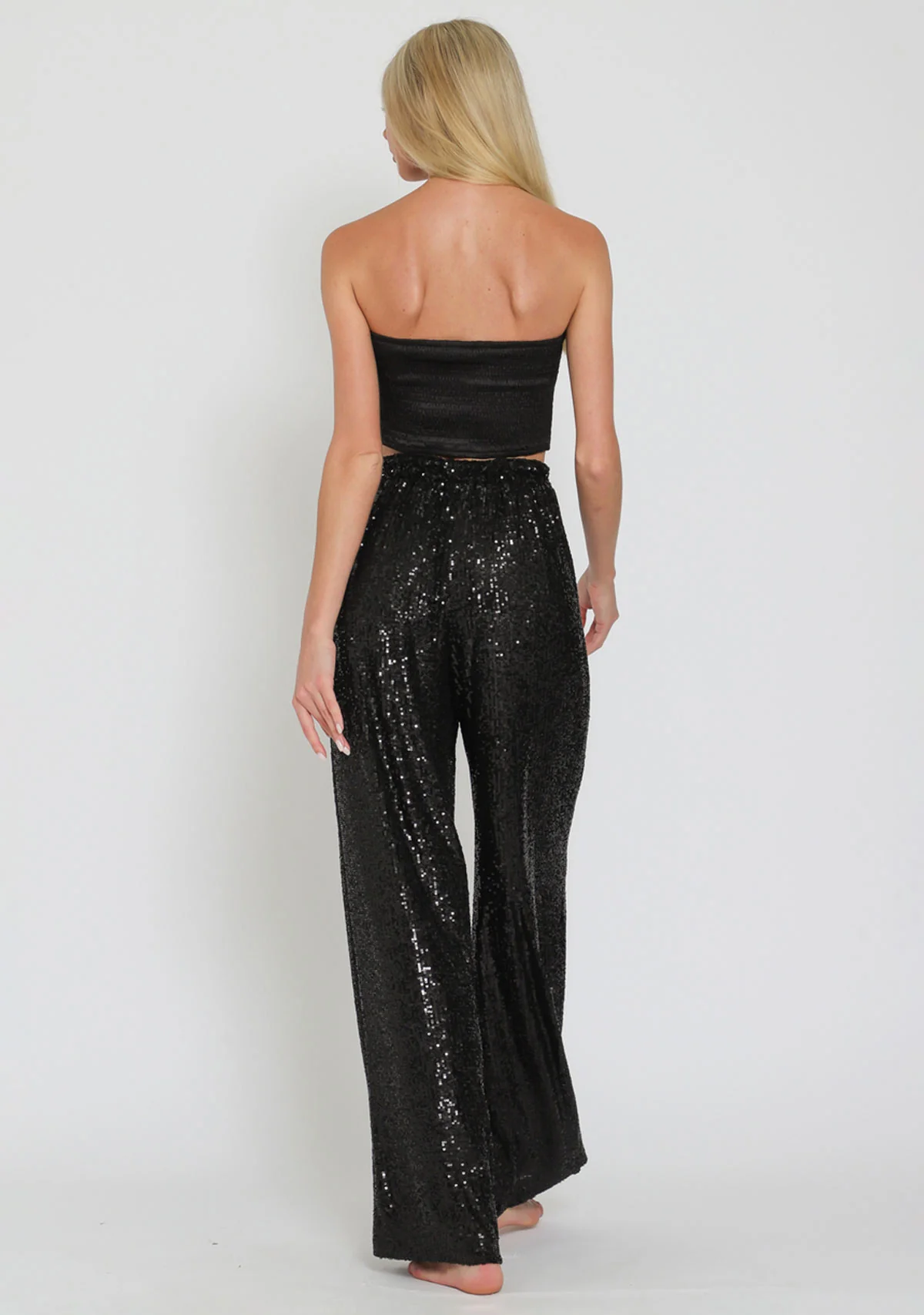 Elastic Back Waisted Sequin Long Pants Black - Image 3