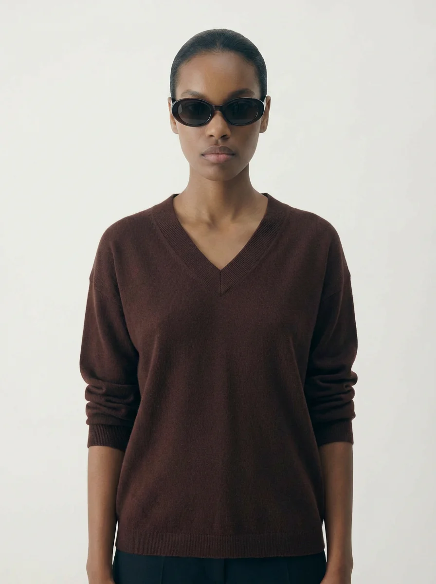 Elizabeth LS VNeck Sweater Chocolate Brown - Image 3