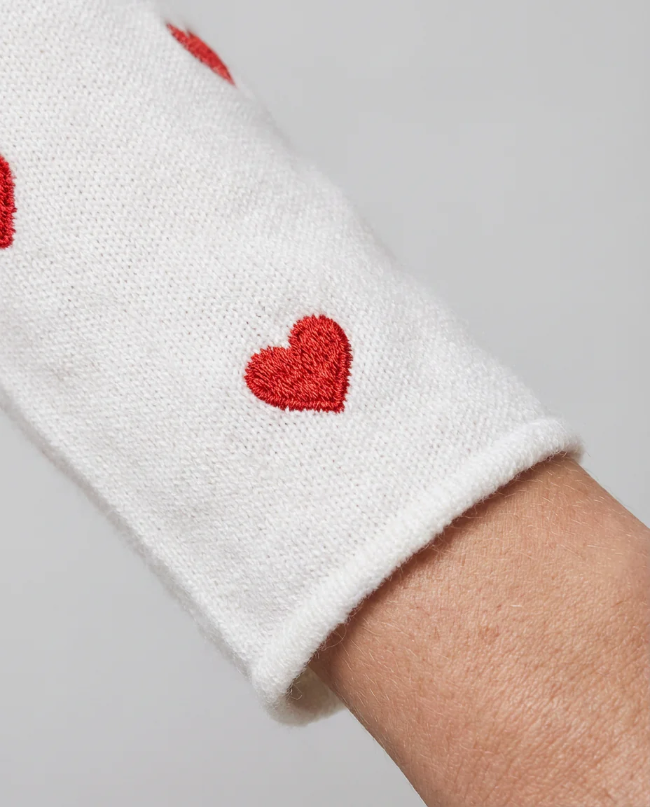 Embroidered Confetti Hearts Valentine Sweater Top Ivory/Red - Image 5