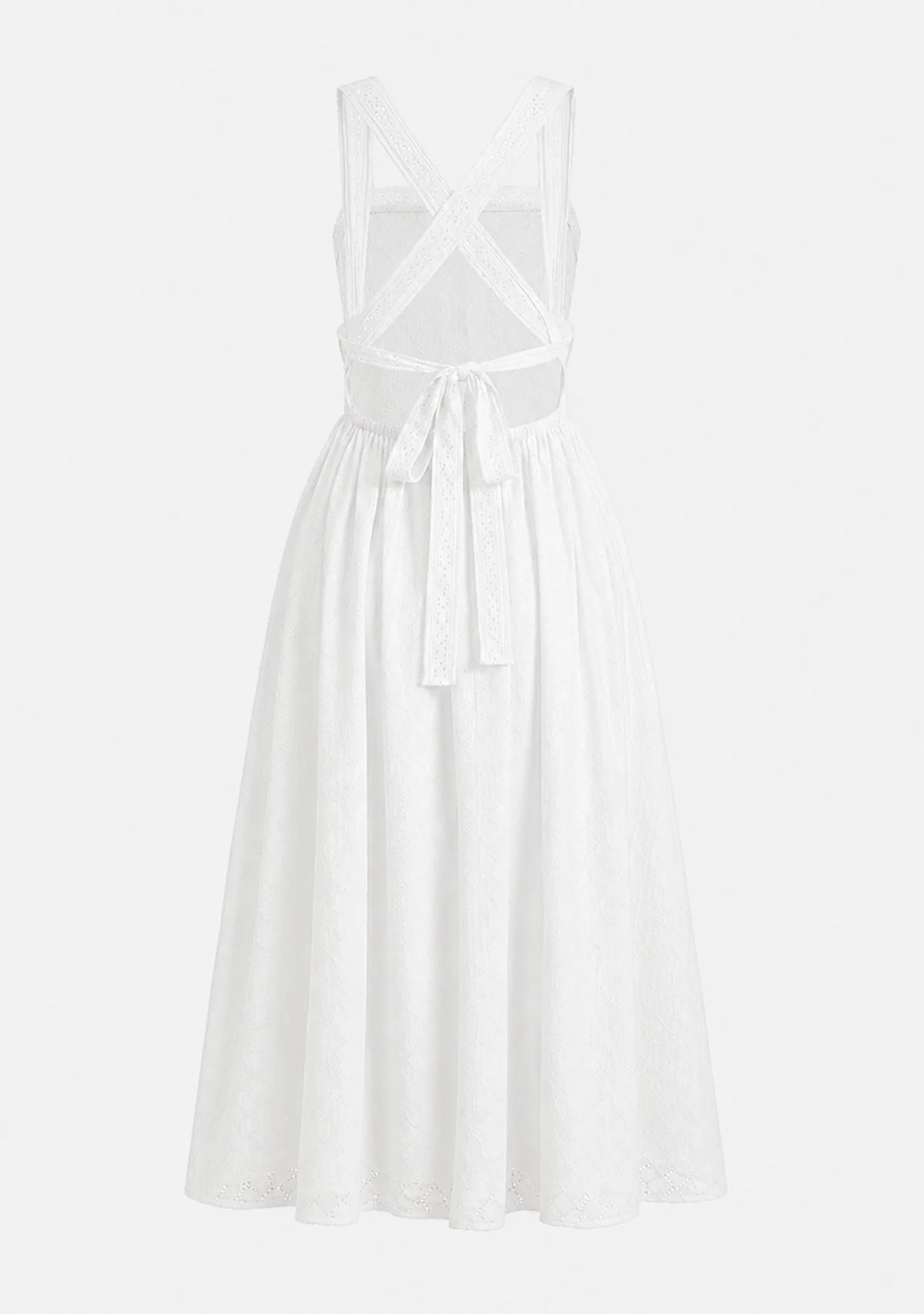 Eyelet Back Cross Strap Midi Dress Off White - Image 4