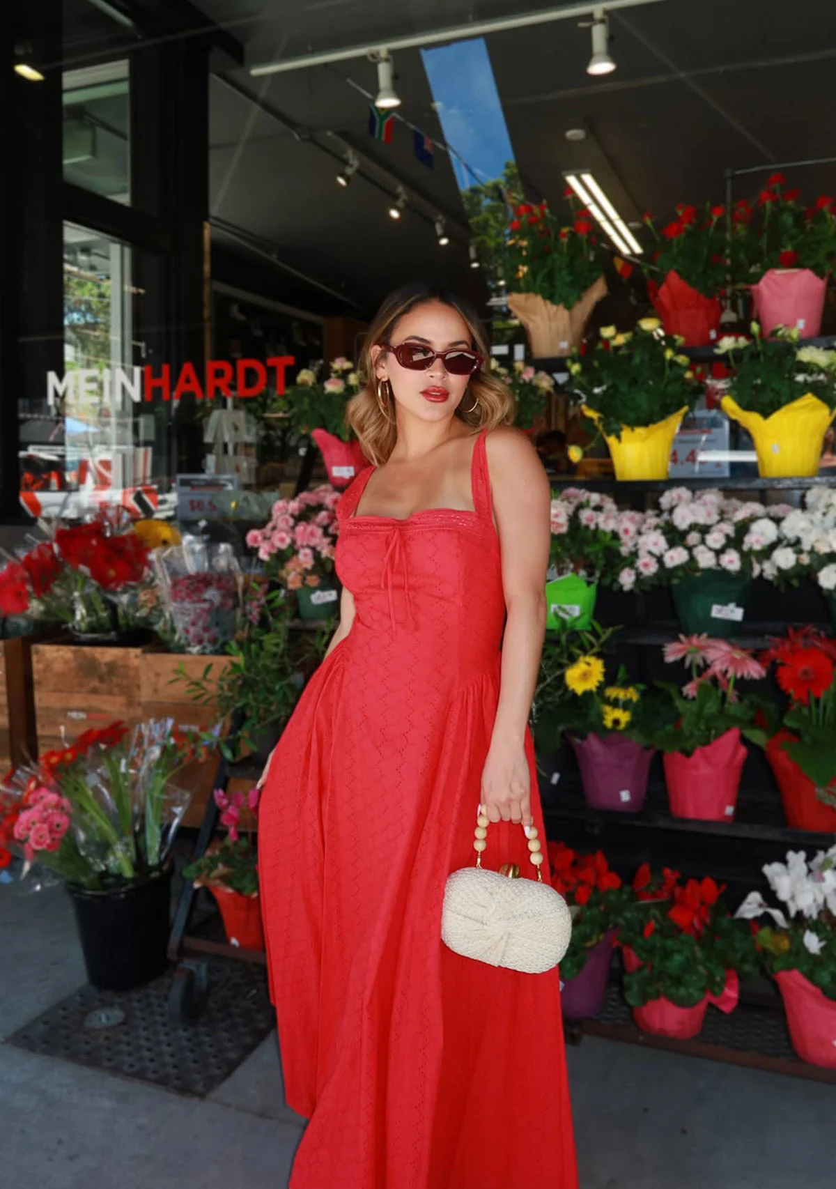 Eyelet Back Cross Strap Midi Dress Red - Image 2