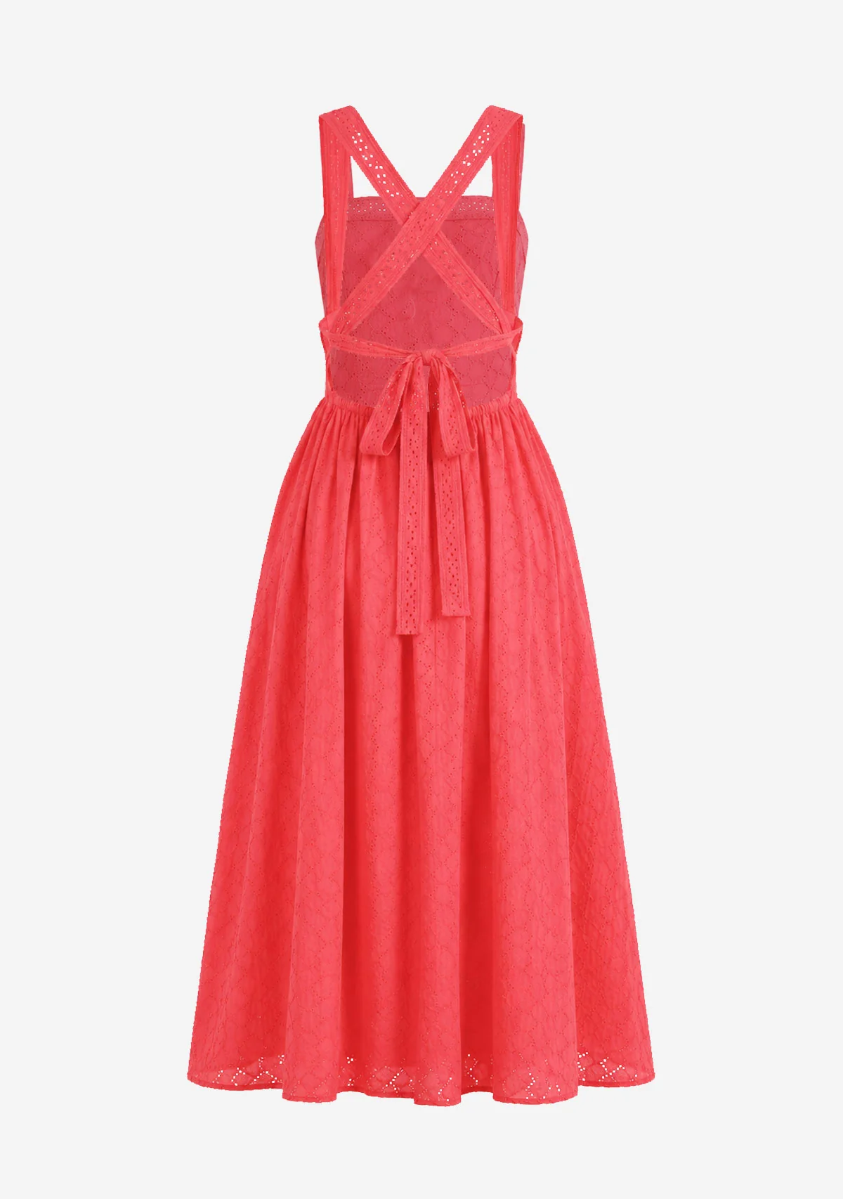 Eyelet Back Cross Strap Midi Dress Red - Image 5