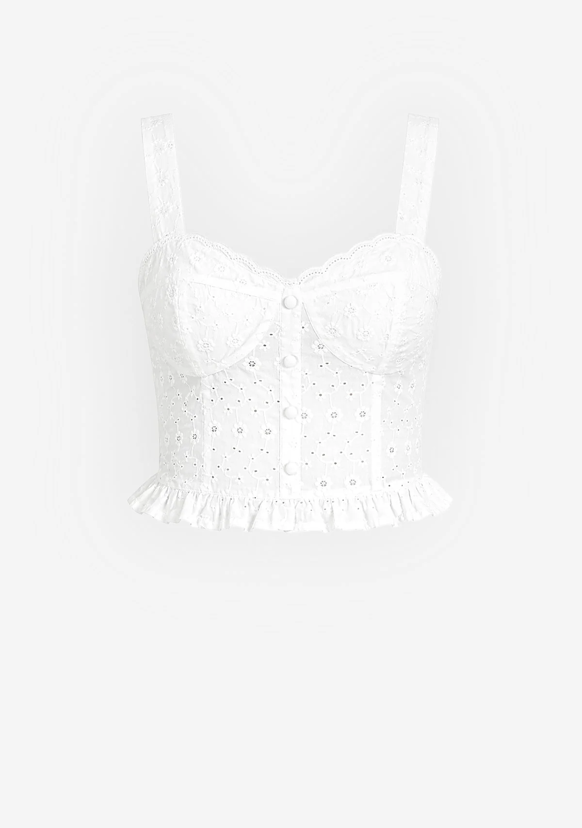 Eyelet Button Down Lace Trim Corset Linen Top White