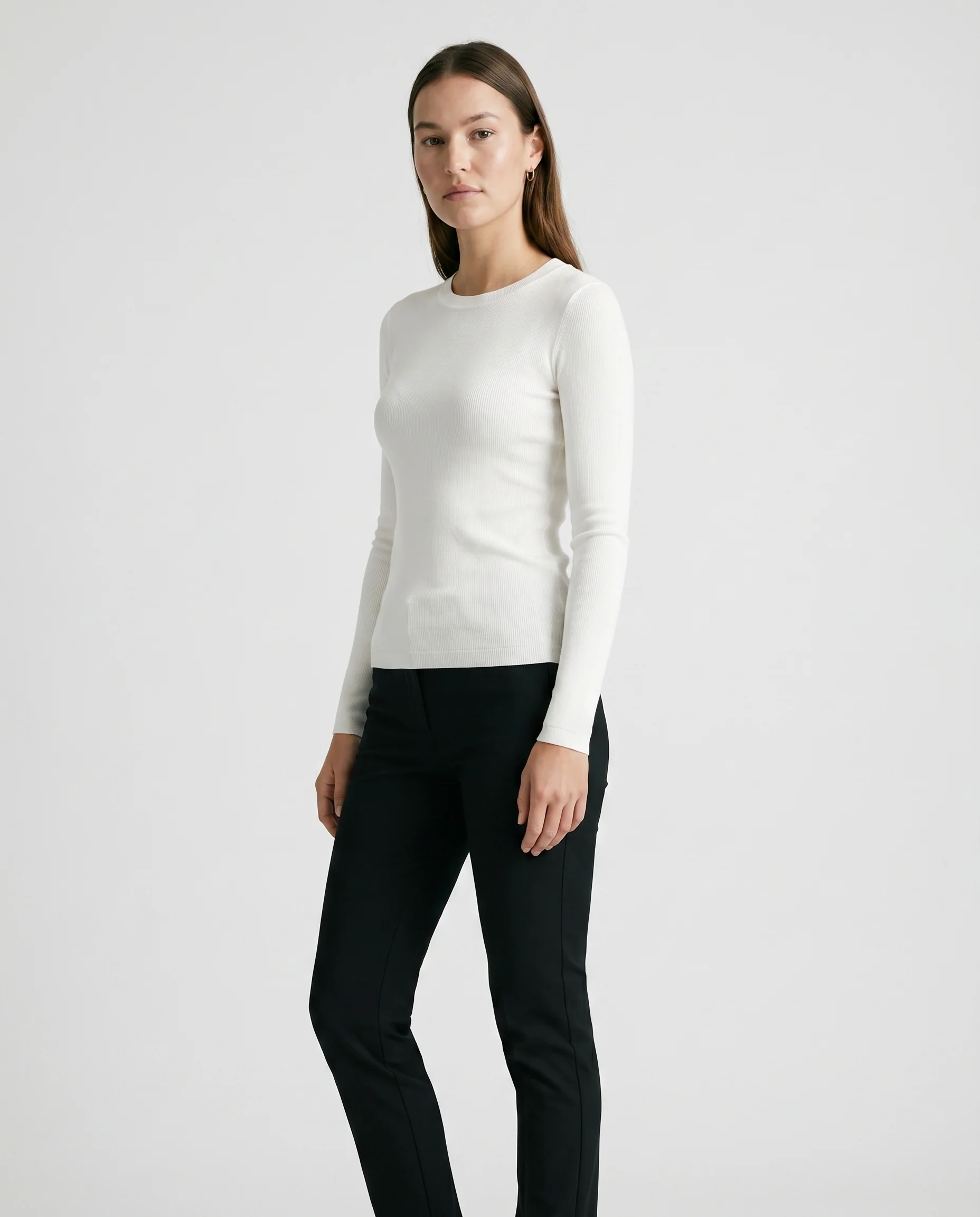 Fitted Rib Knit Crewneck Off White - Image 3