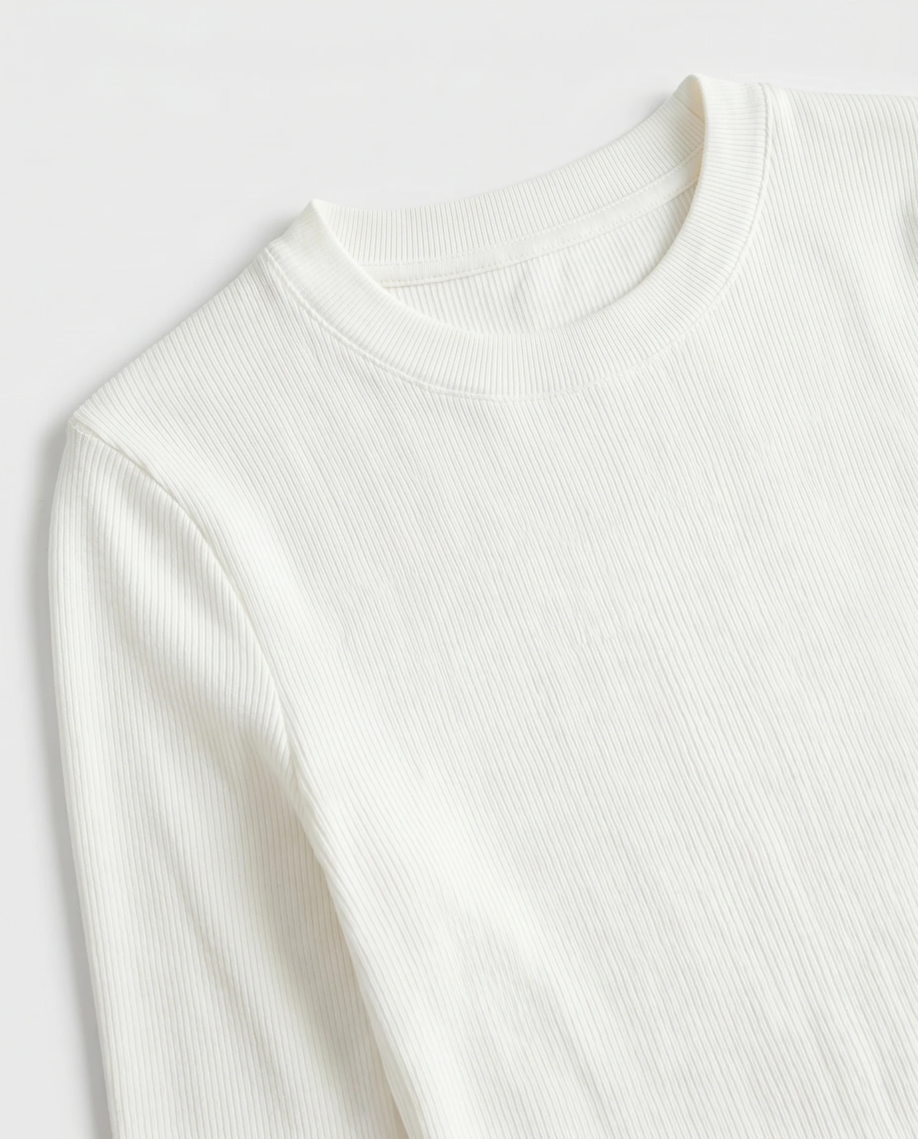 Fitted Rib Knit Crewneck Off White - Image 4