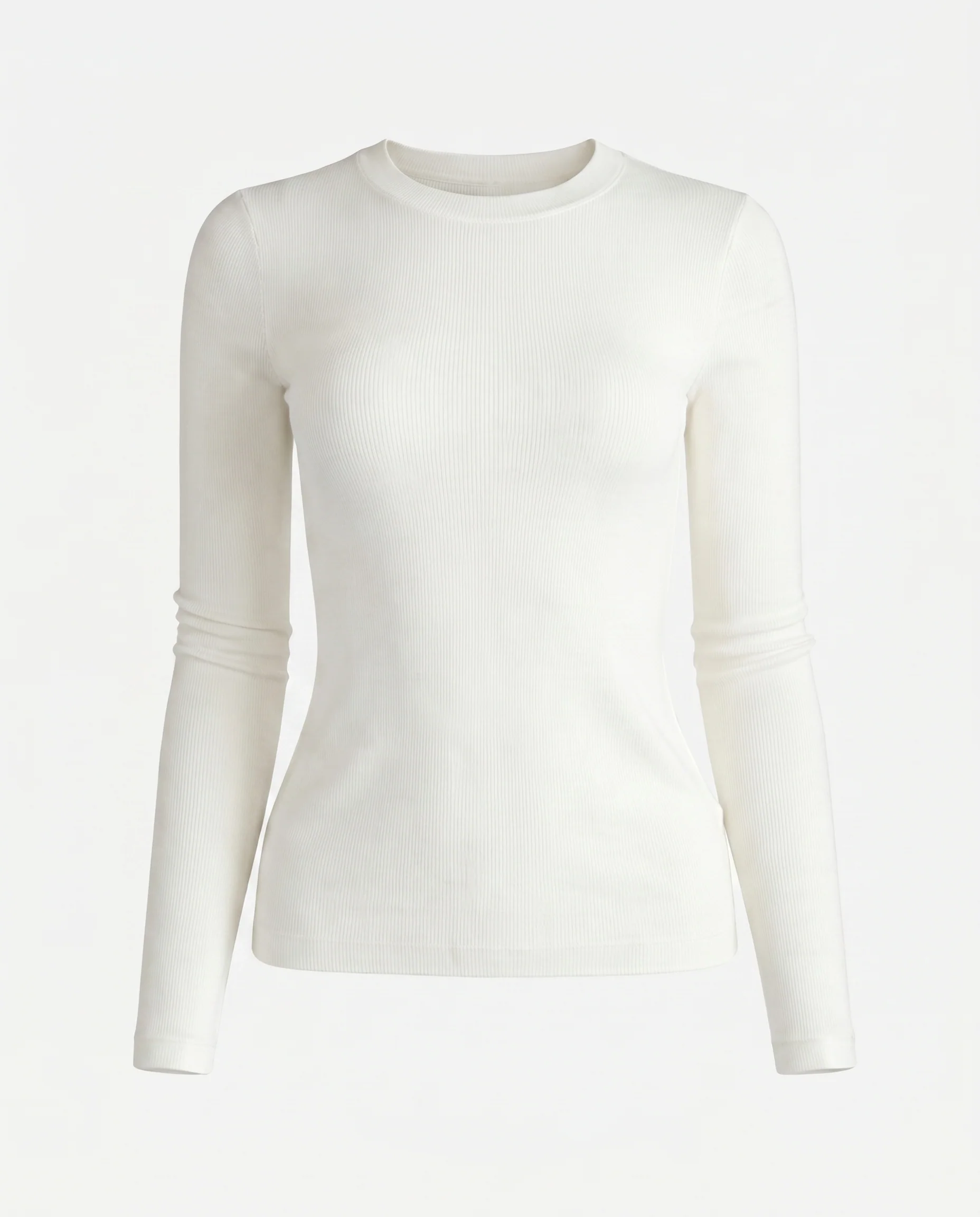 Fitted Rib Knit Crewneck Off White - Image 5