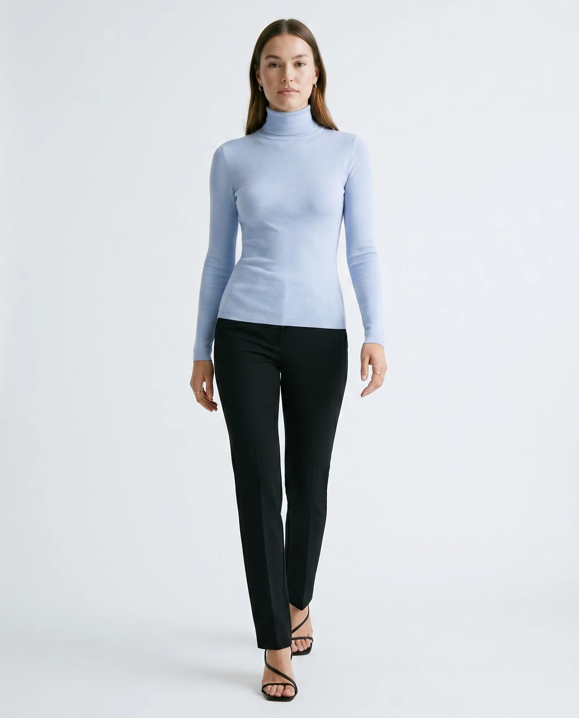 Fitted Rib Knit Turtleneck Blue