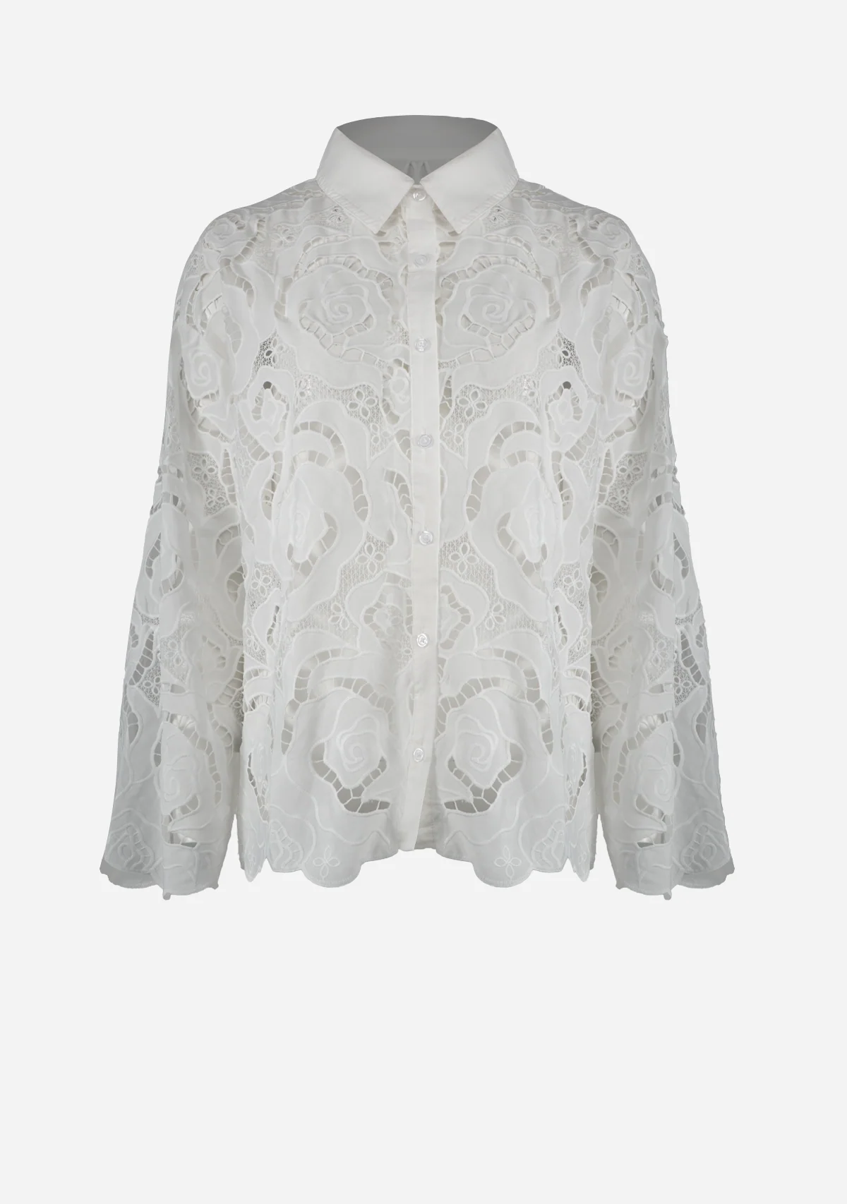 Floral Eyelet Pattern Shirts White