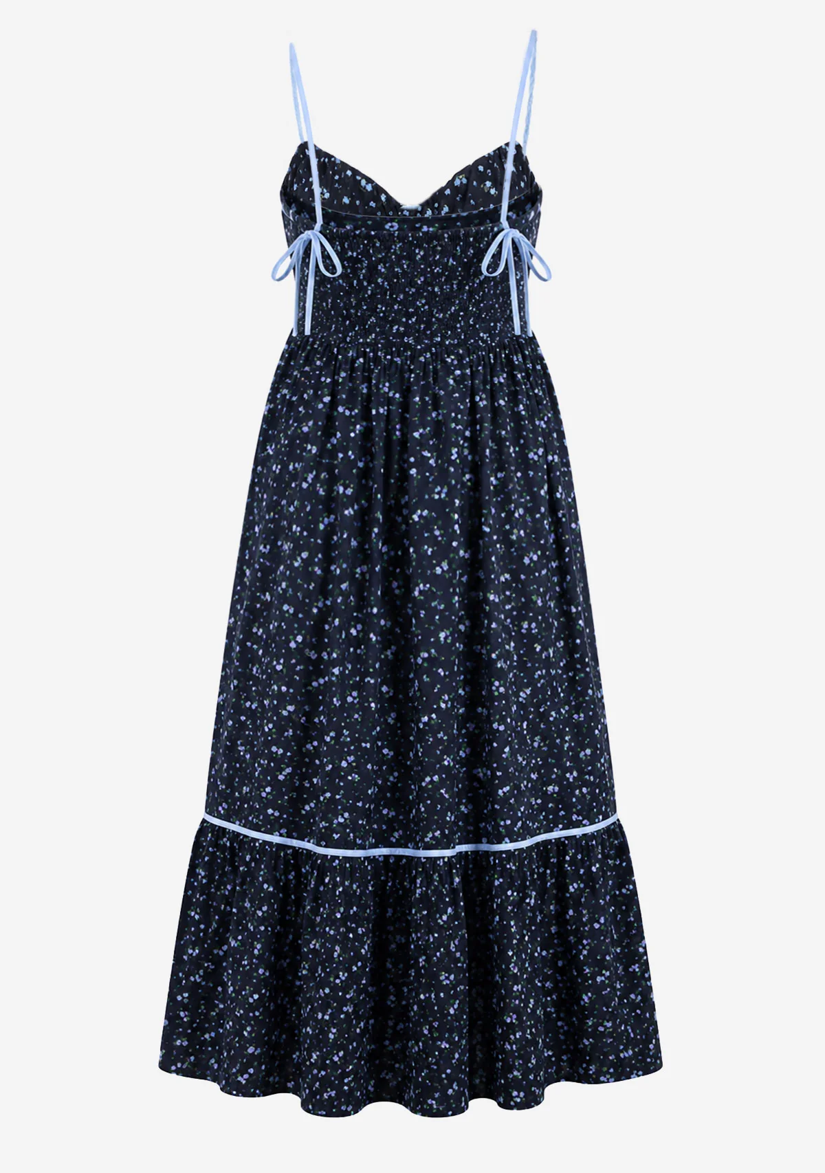 Floral Printed Gingham Contrast Midi Dress Navy - Image 3