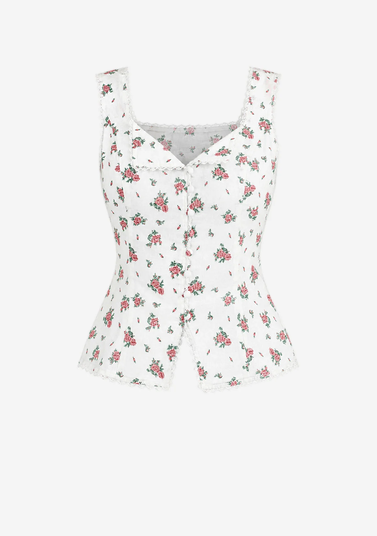 Floral Printed Sleeveless Top Off White