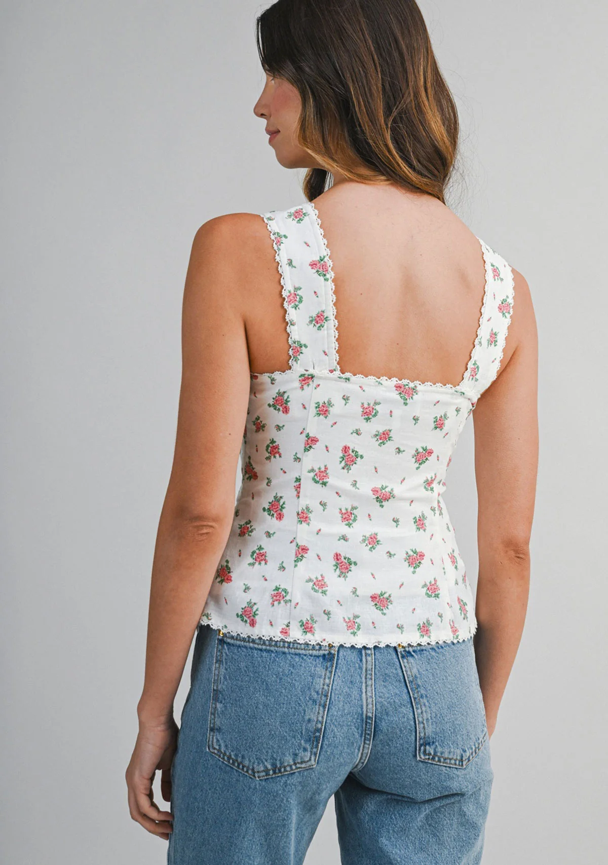 Floral Printed Sleeveless Top Off White - Image 3