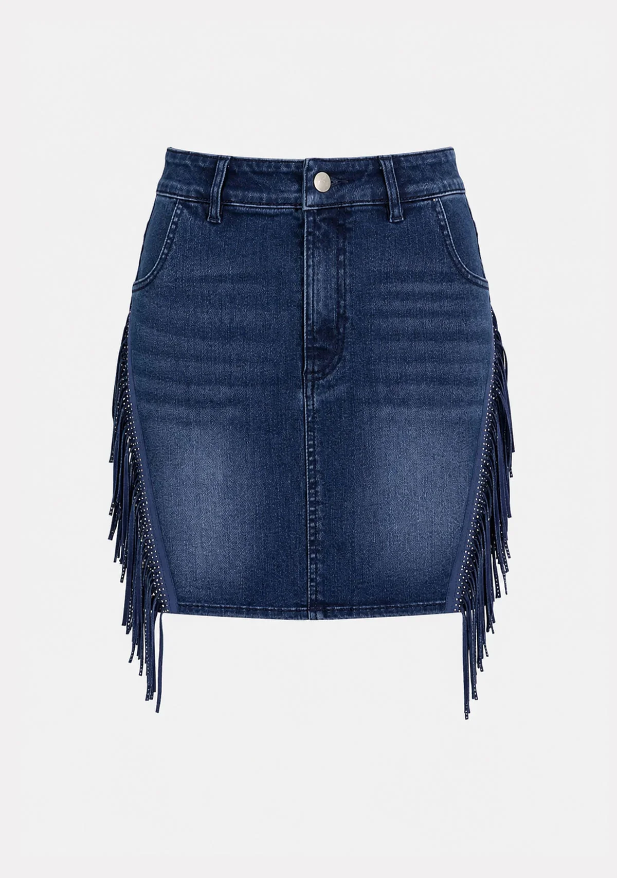 Fringed Denim Mini Skirt Dark Denim