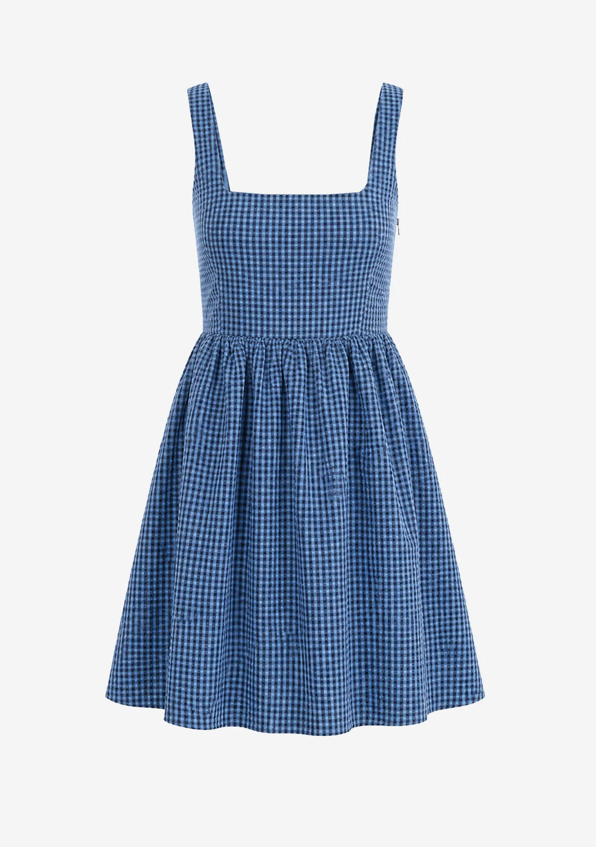 Gathered Checker Mini Baby Doll Dress Navy