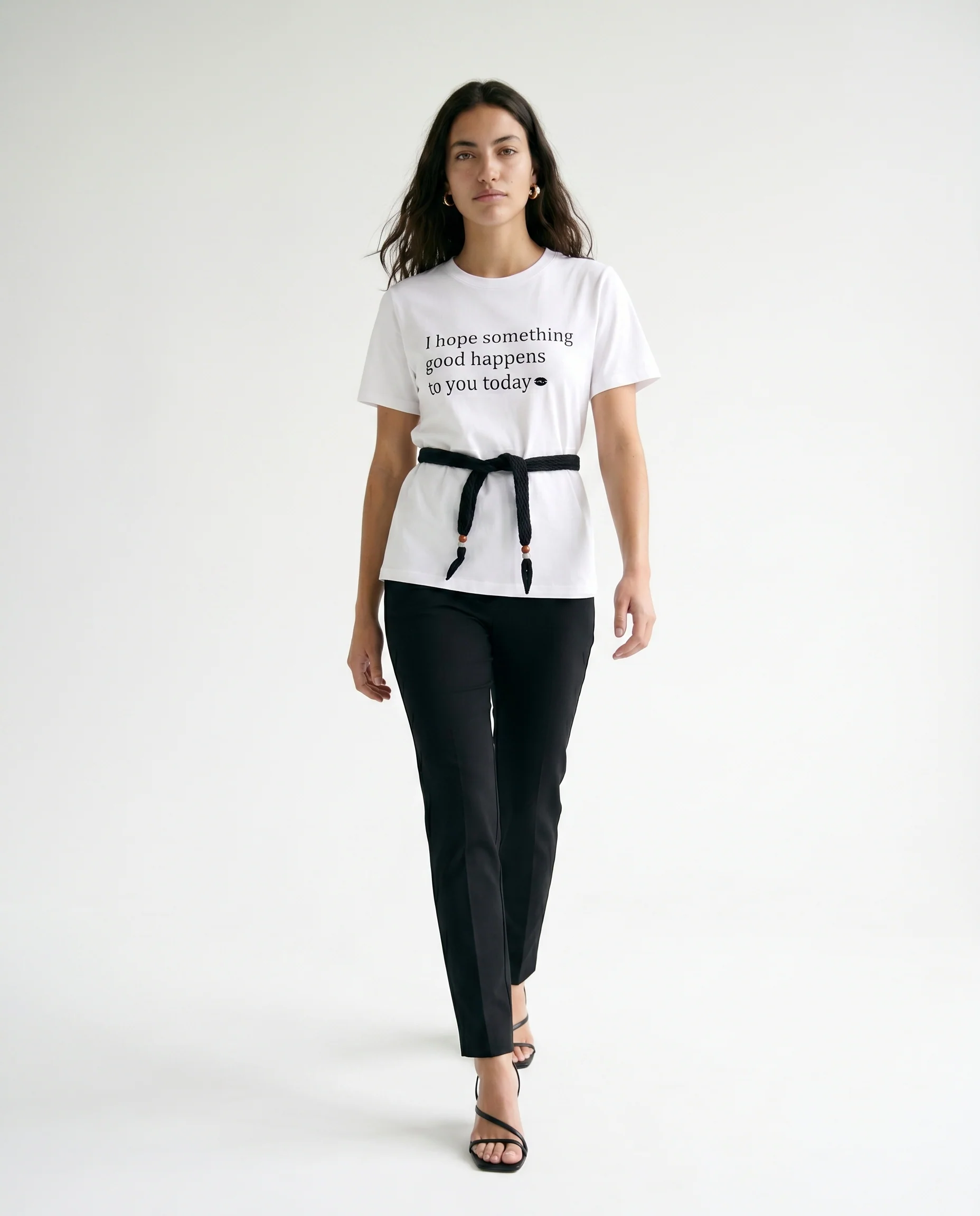 Graphic Tee with Tie Belt White