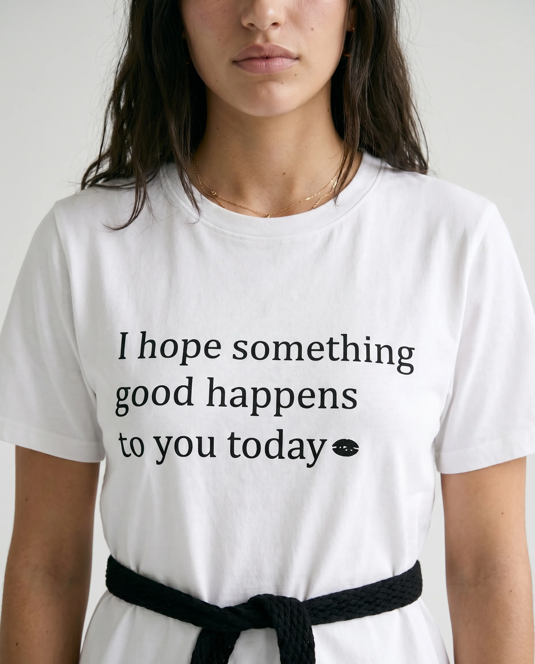 Graphic Tee with Tie Belt White - Image 2