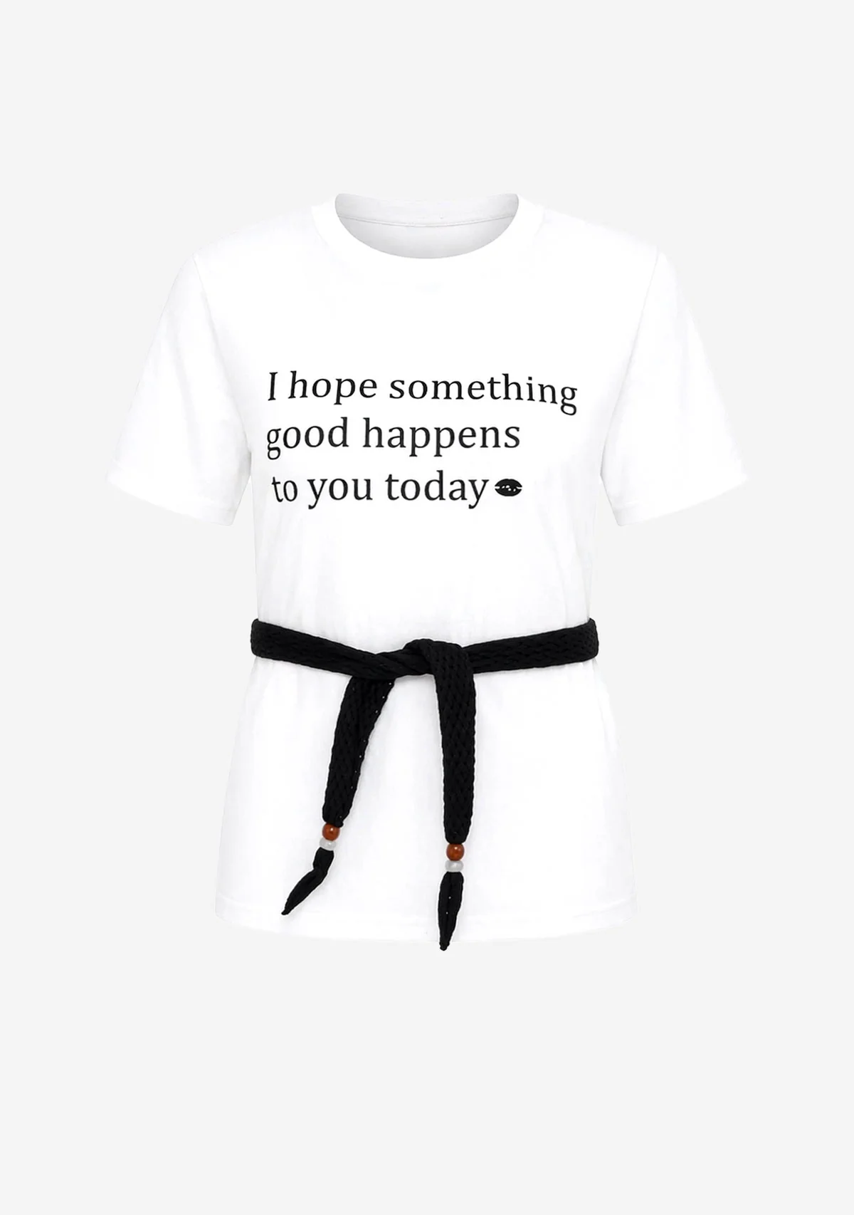 Graphic Tee with Tie Belt White - Image 4