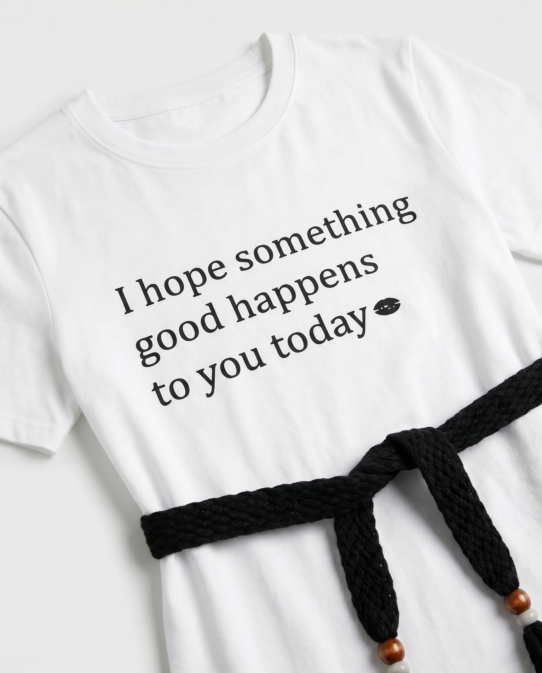 Graphic Tee with Tie Belt White - Image 5